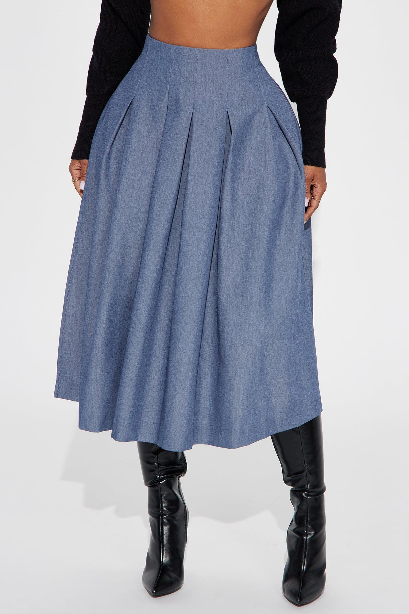 Standing On Business Pleated Midi Skirt - Charcoal Product Image