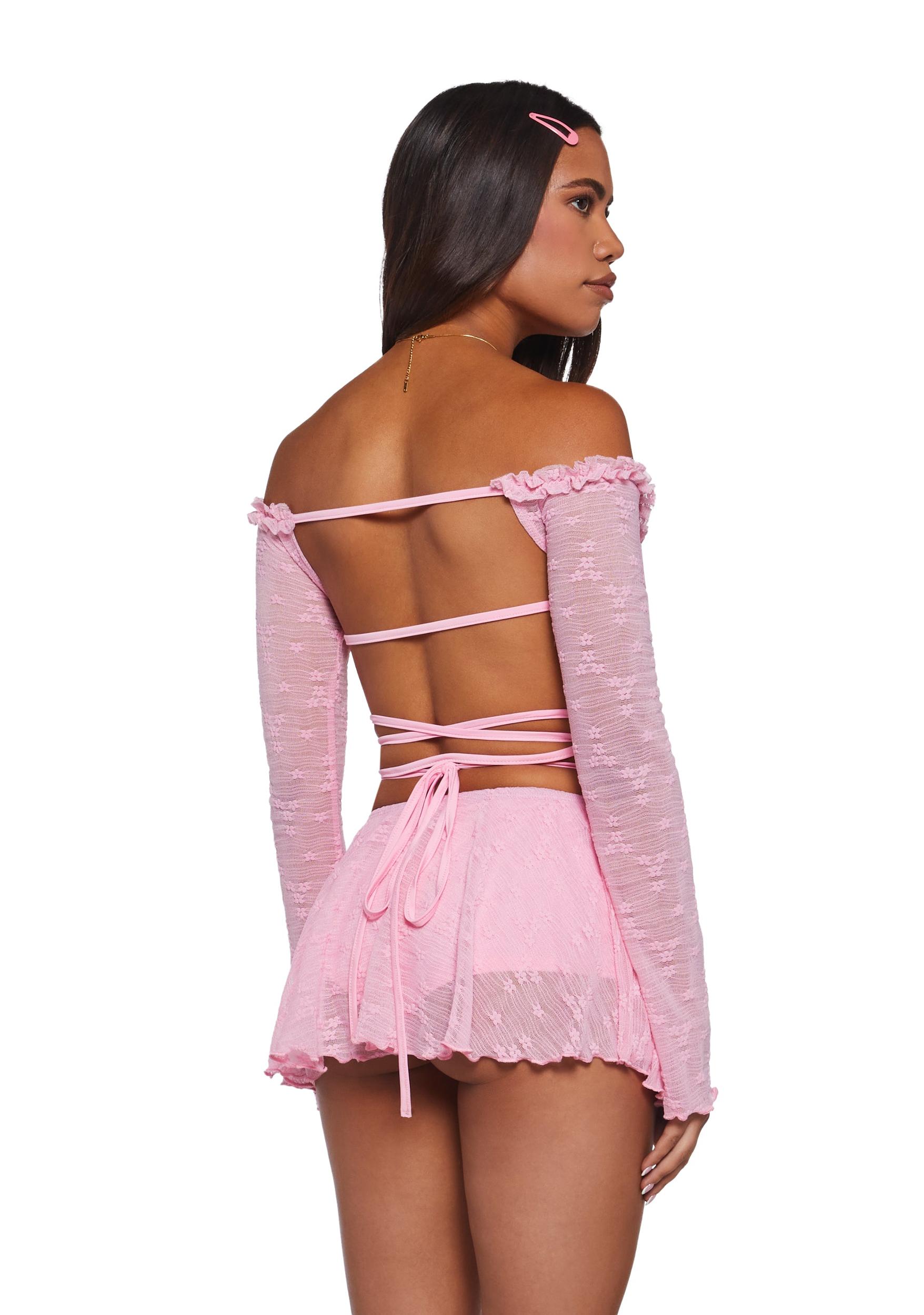 Womens Sexy Floral Lace Up Mini Dress - Pink Product Image