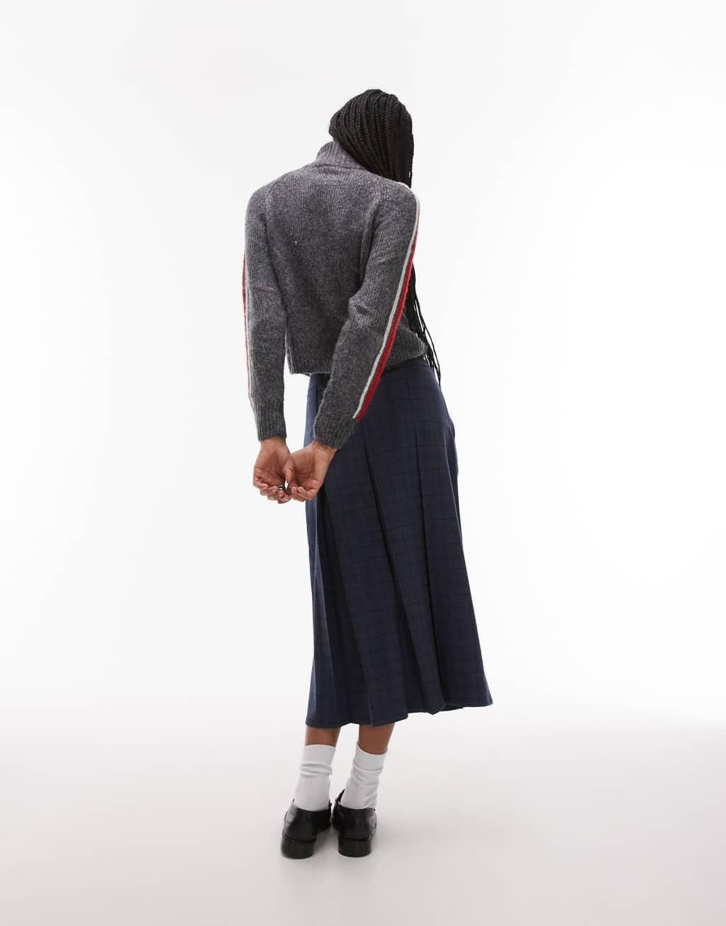 Topshop box pleat midi skirt in plaid print Product Image