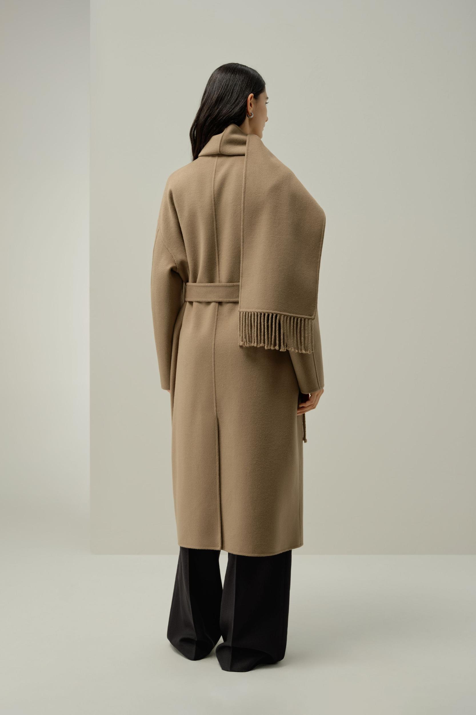 Scarf-Collar Wool Blend Coat Product Image