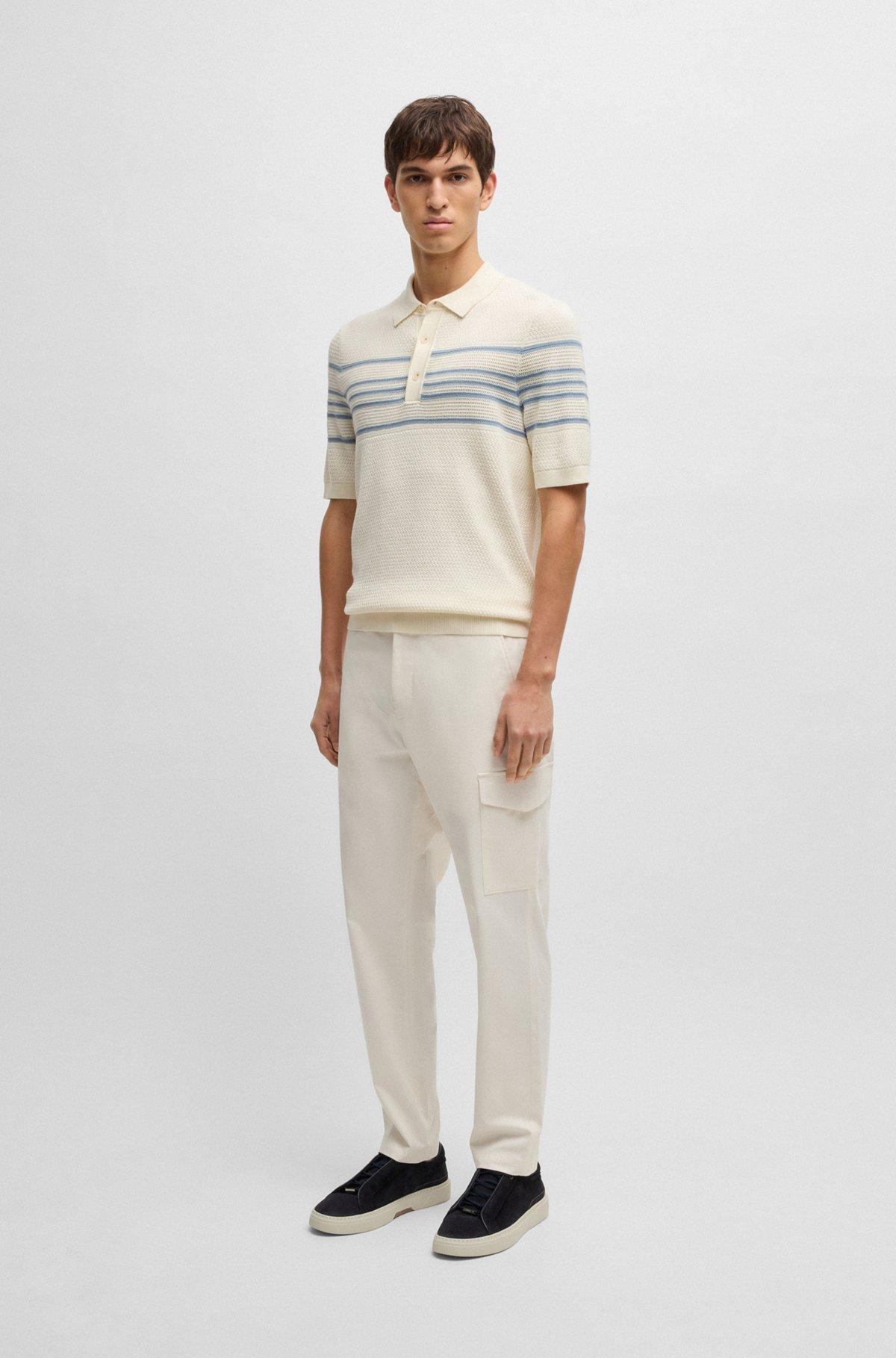 Knit polo in silk and cotton with stripe details Product Image