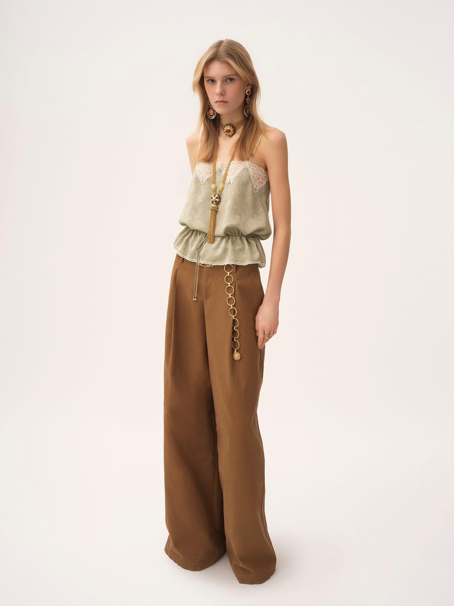 High-rise wide-leg pants in cotton canvas Product Image