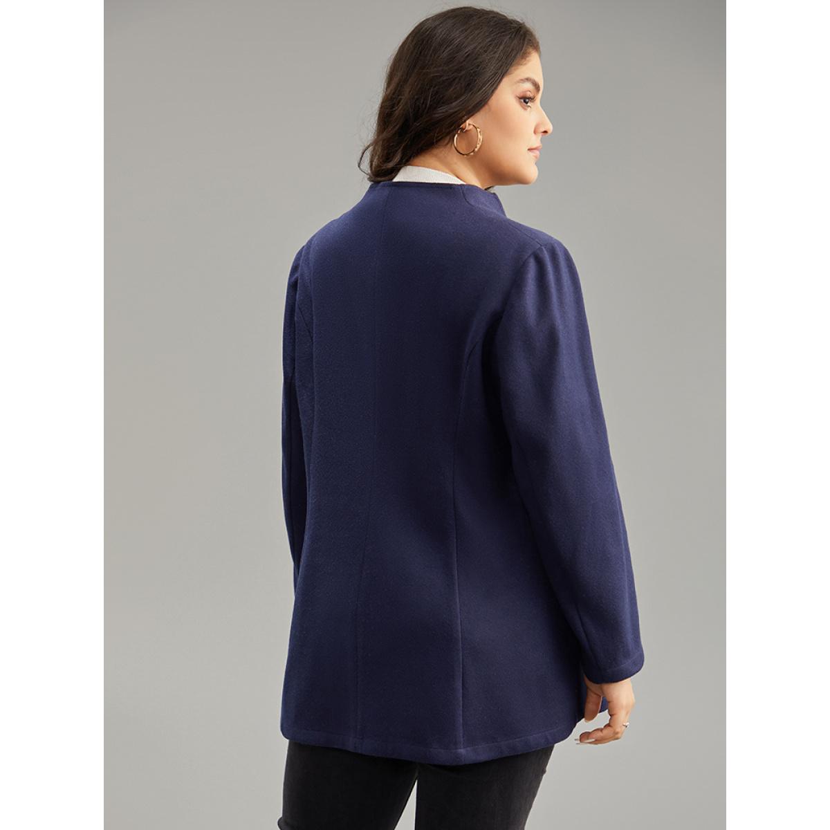 Plus Size Solid Button Up Pocket Jacket Women DarkBlue Casual Plain Ladies Dailywear Winter Coats BloomChic 30/6X Product Image