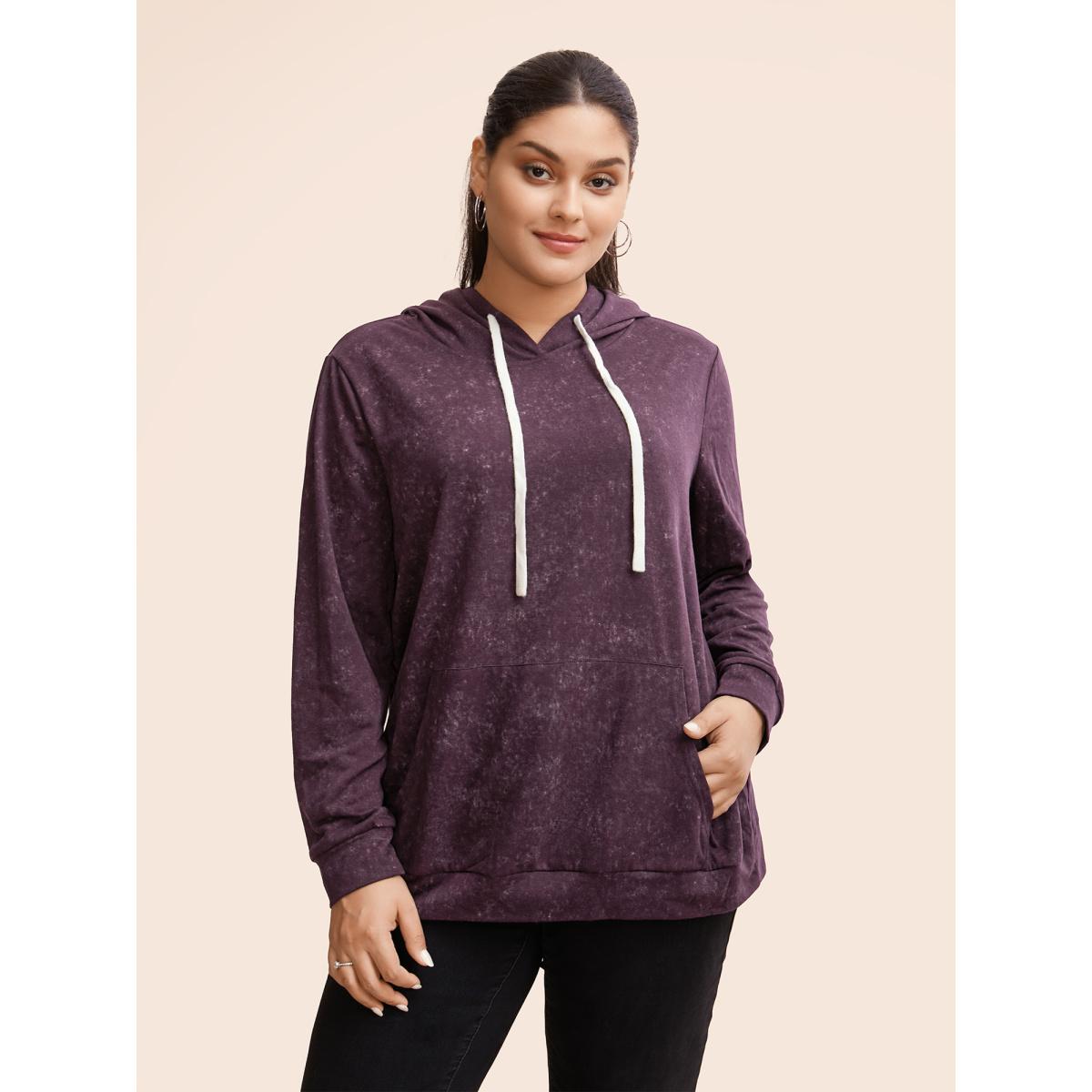 Plus Size Hooded Ties Pocket Elastic Cuffs Sweatshirt Women Indigo Casual Elastic cuffs Hooded Dailywear Sweatshirts BloomChic 26/4X Product Image