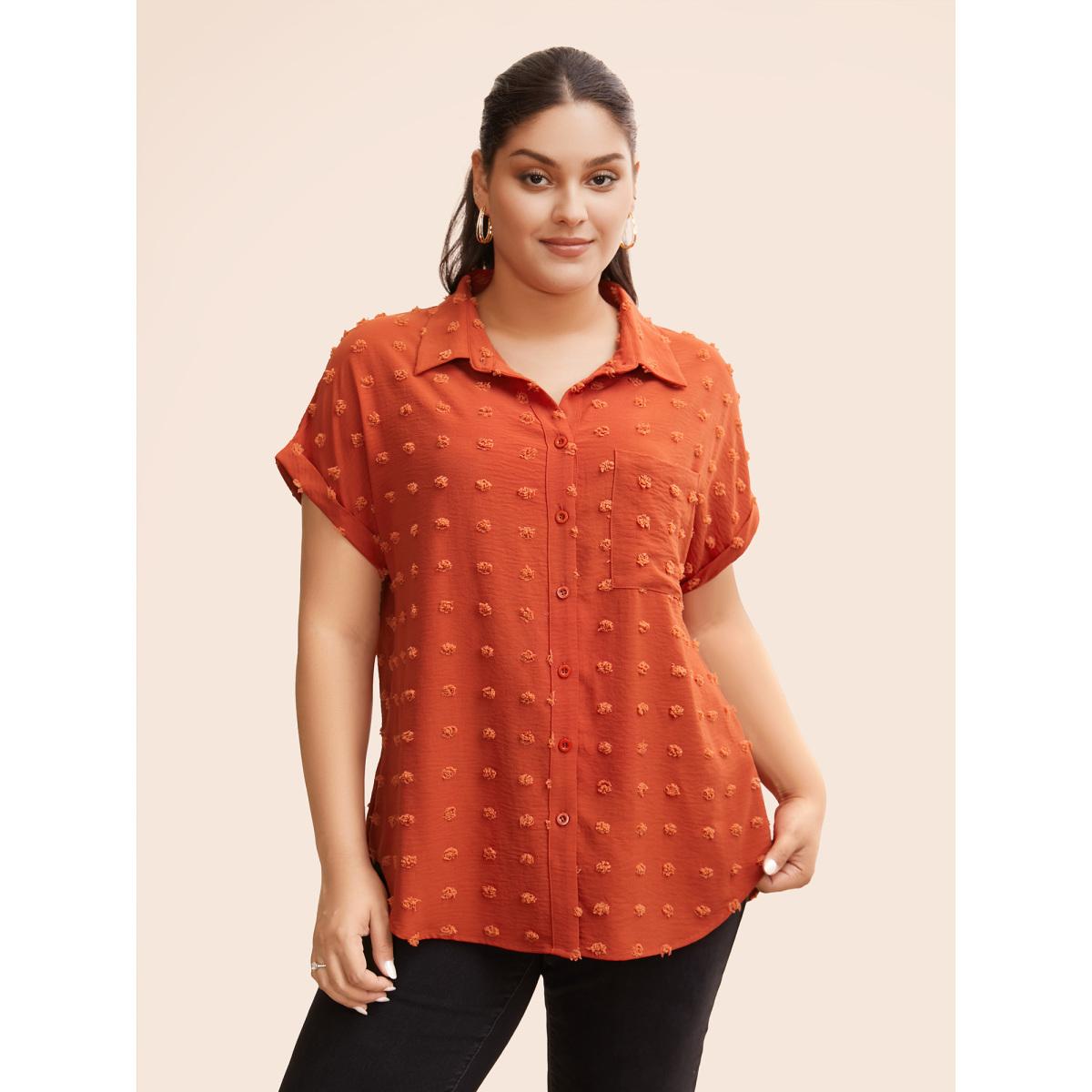 Plus Size Brightorange Jacquard Patch Pocket Dolman Sleeve Blouse Women Casual Short sleeve Shirt collar Everyday Blouses BloomChic 12/L Product Image