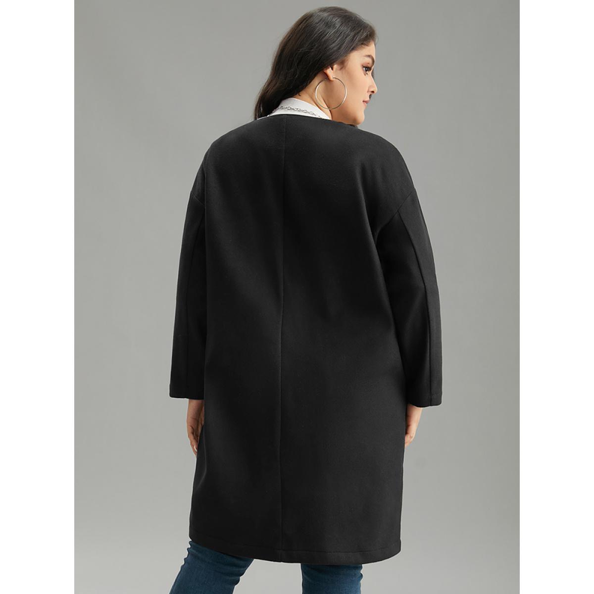 Plus Size Plain Duffle Button Pocket Coat Women Black Casual Plain Ladies Dailywear Winter Coats BloomChic 12/L Product Image