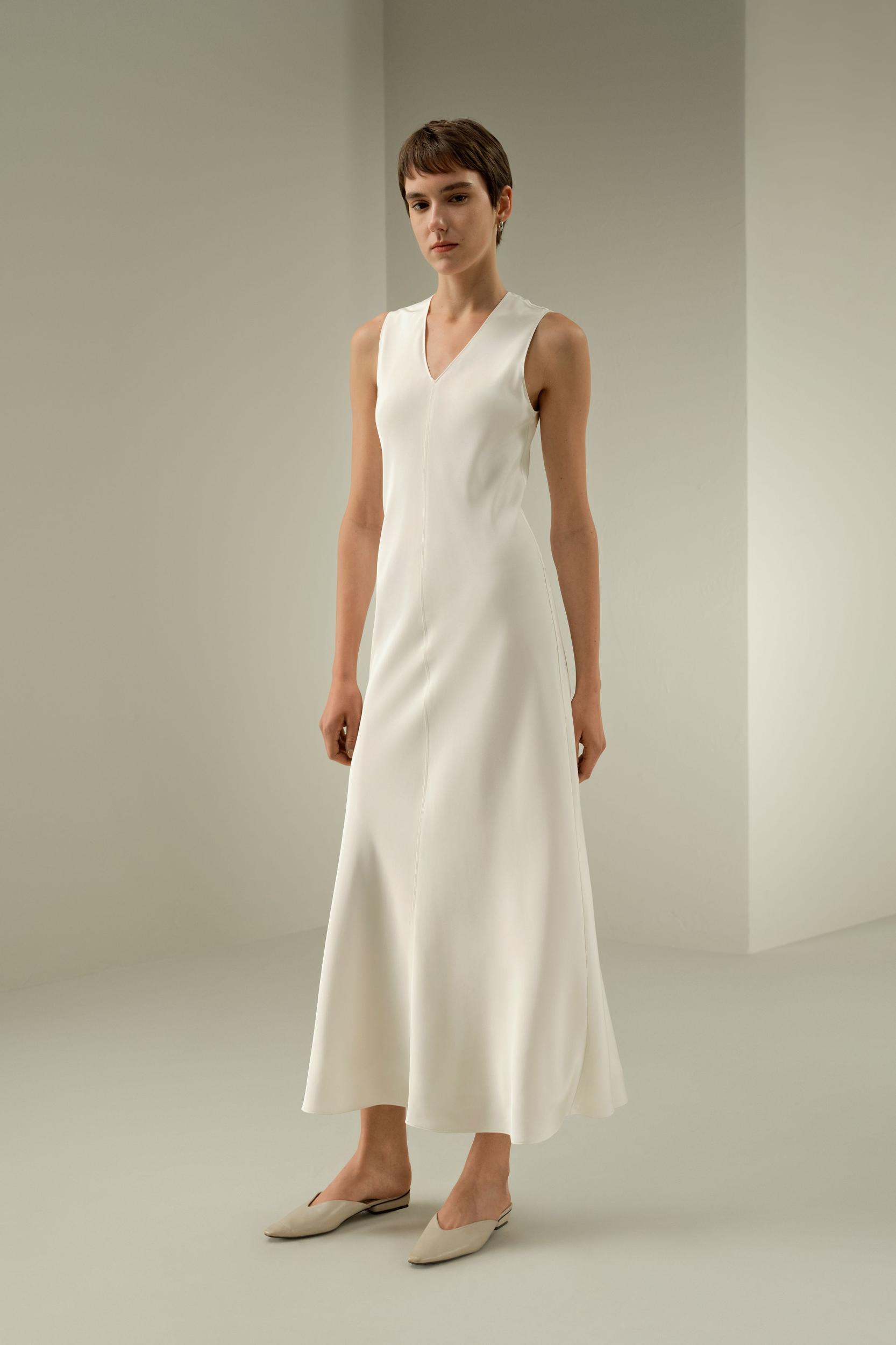 LILYSILK Silk Dress for Women - Natural White 100% Natural Pure Silk - Ultimate Luxury V-Neck Maxi Dress Product Image