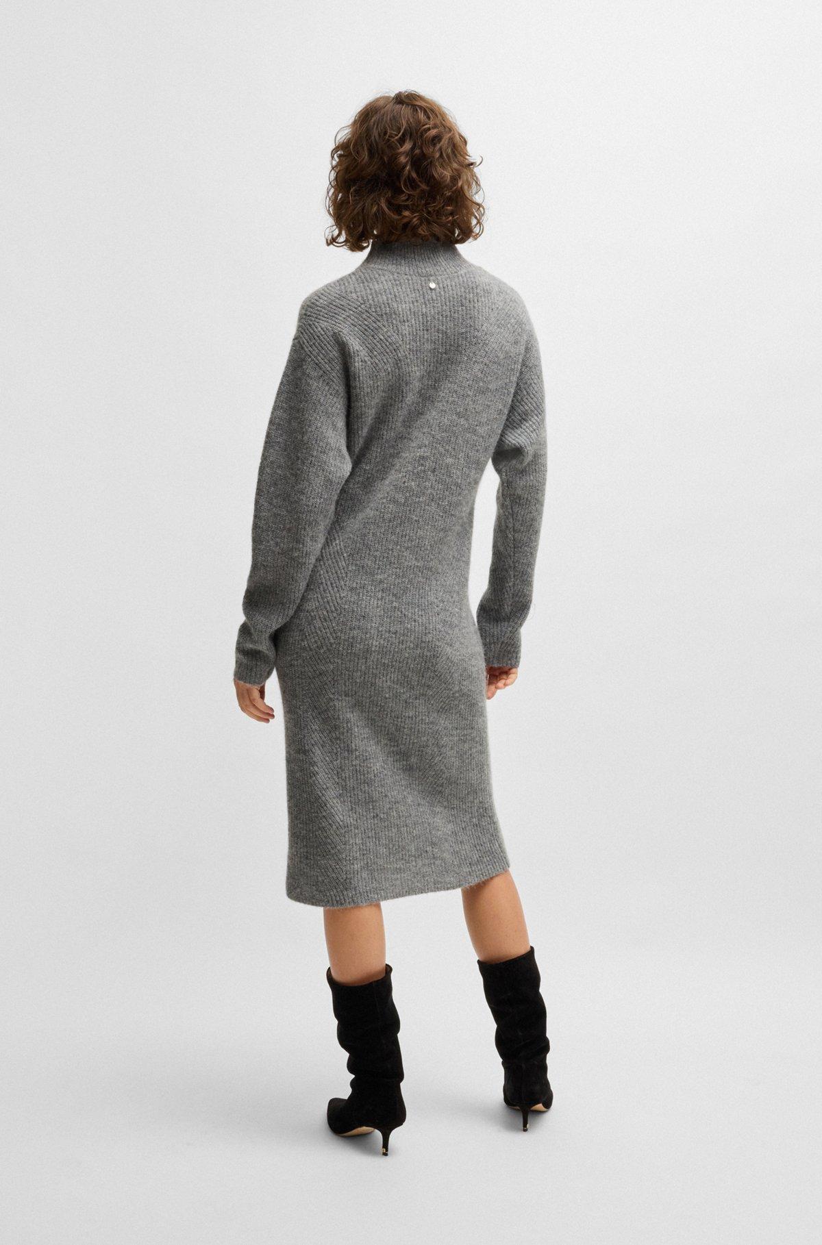 BOSS - Long-sleeved relaxed-fit dress with mixed ribbing - Silver Product Image