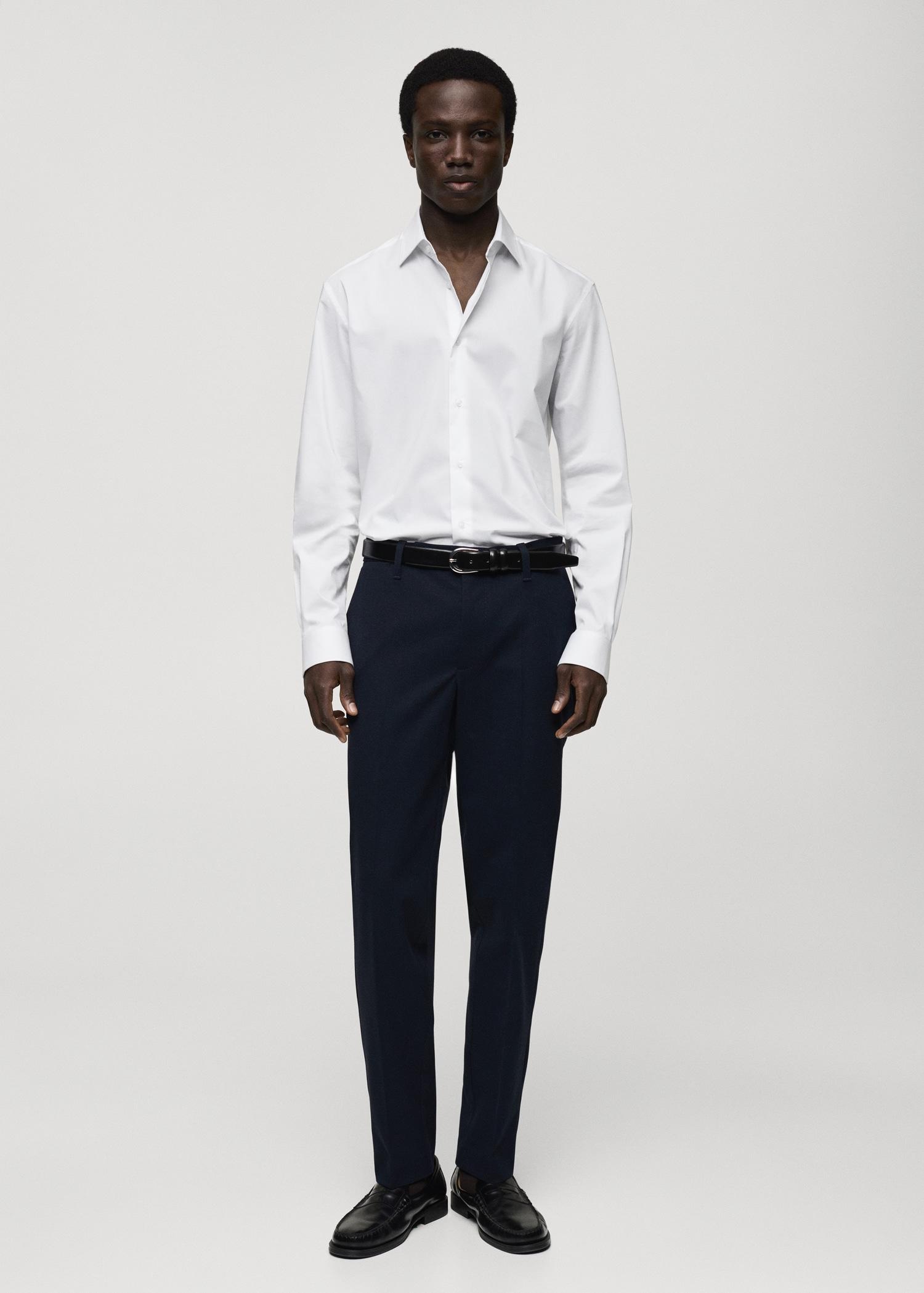 Regular-fit stretch cotton shirt - Men | MANGO USA Product Image