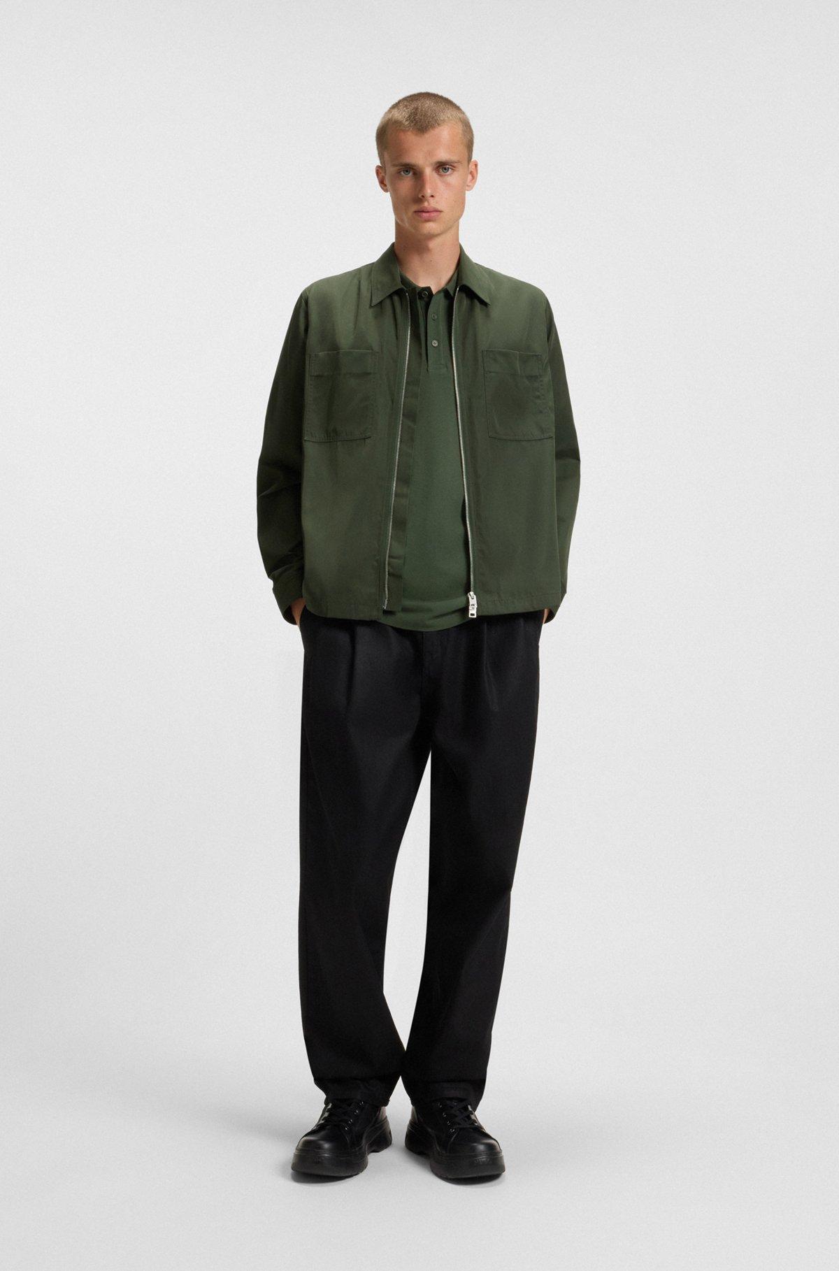 HUGO - Cotton-piqué polo shirt with all-over print - Dark Green Product Image