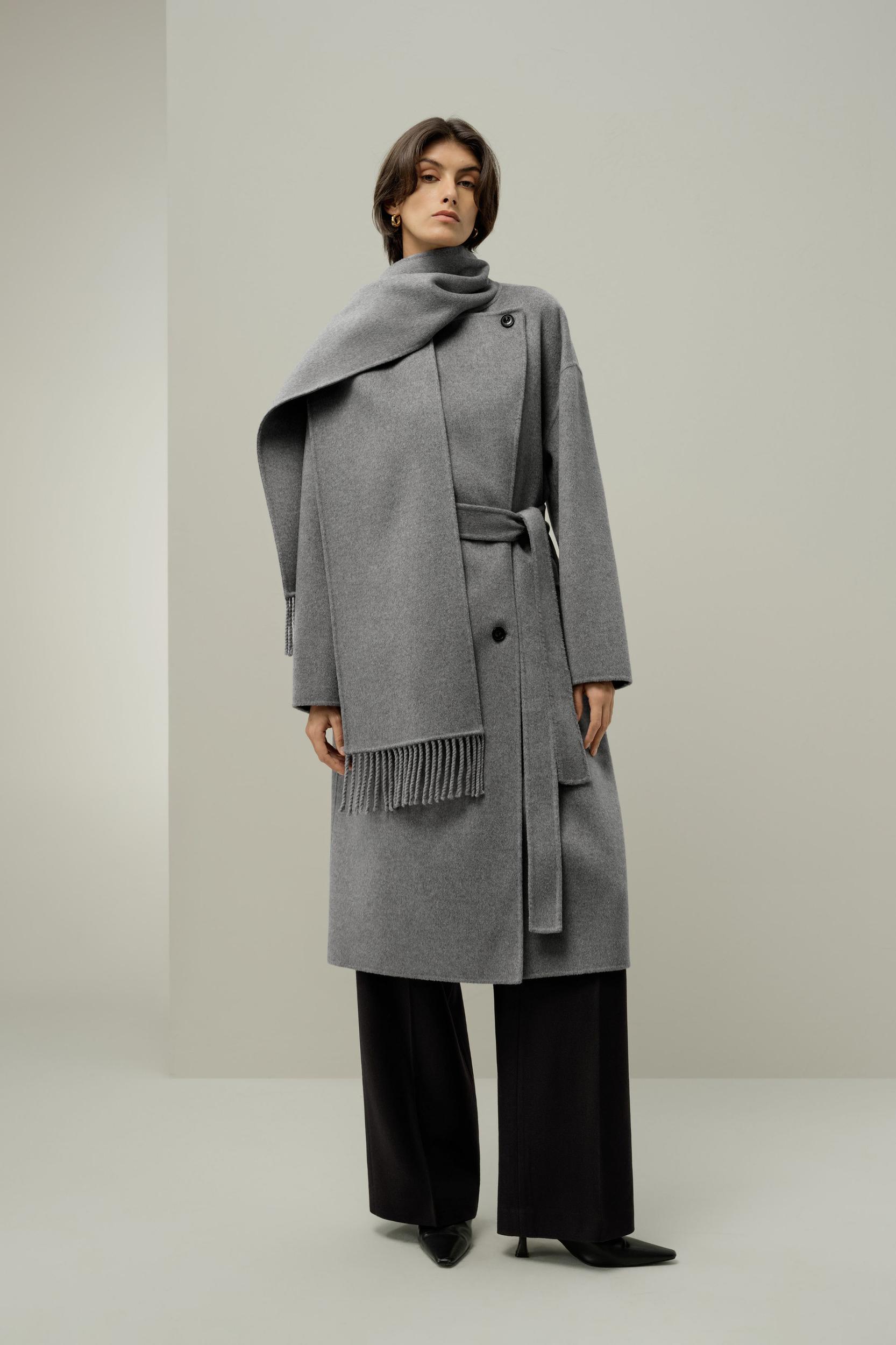 Scarf-Collar Wool Blend Coat Product Image