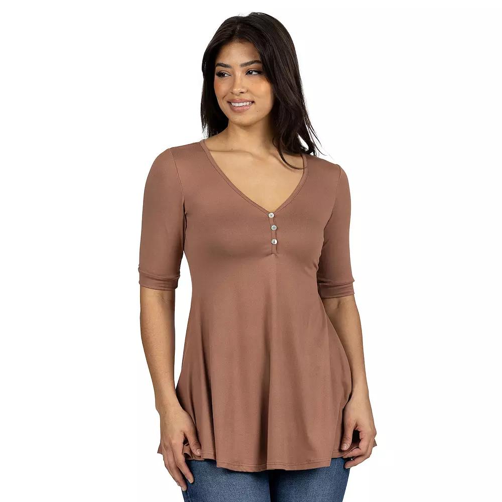 Women's 24seven Comfort Apparel Short Sleeve Tunic Top with Button Detail,  Product Image
