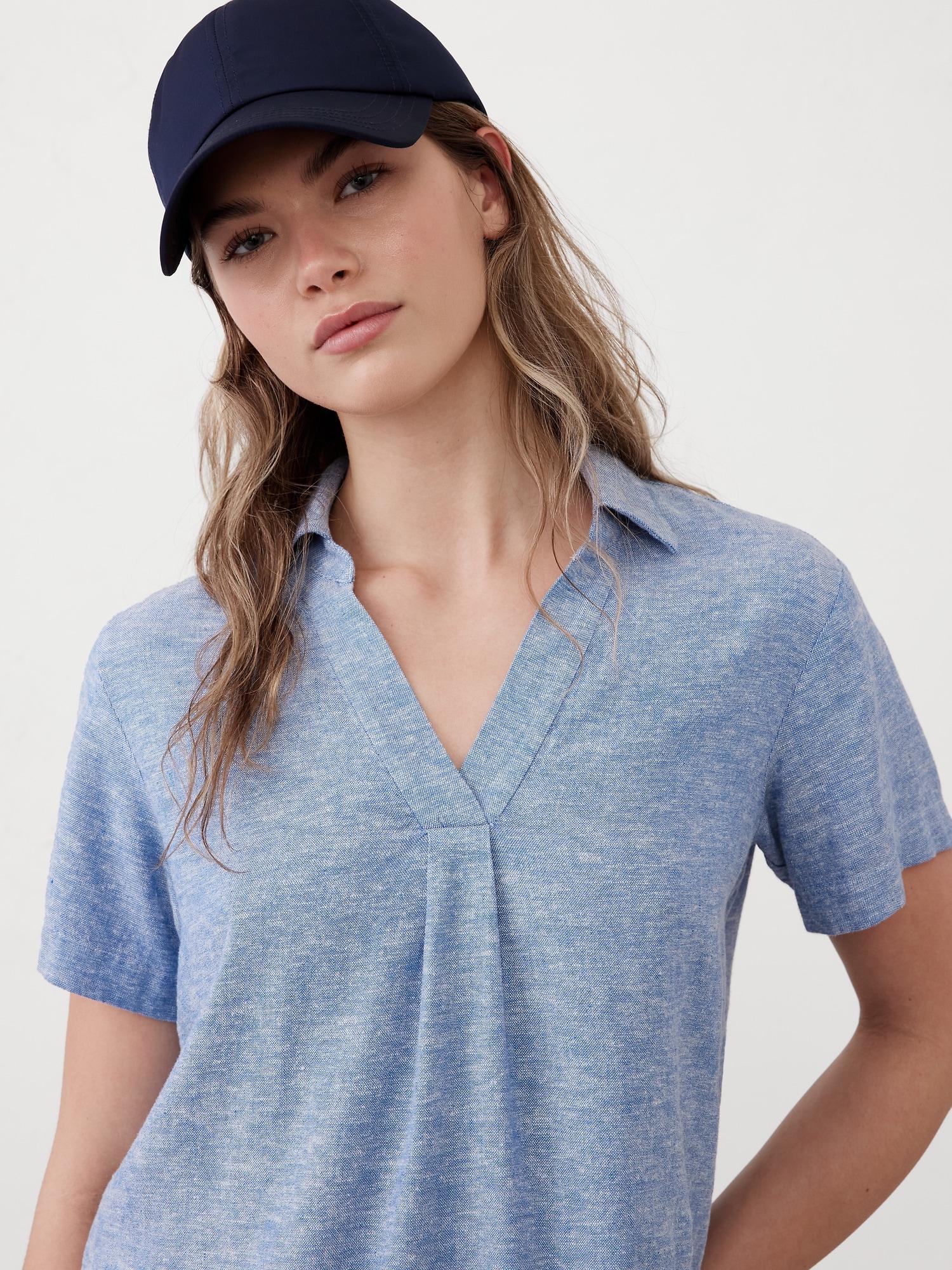 Linen-Blend Collared Top Product Image