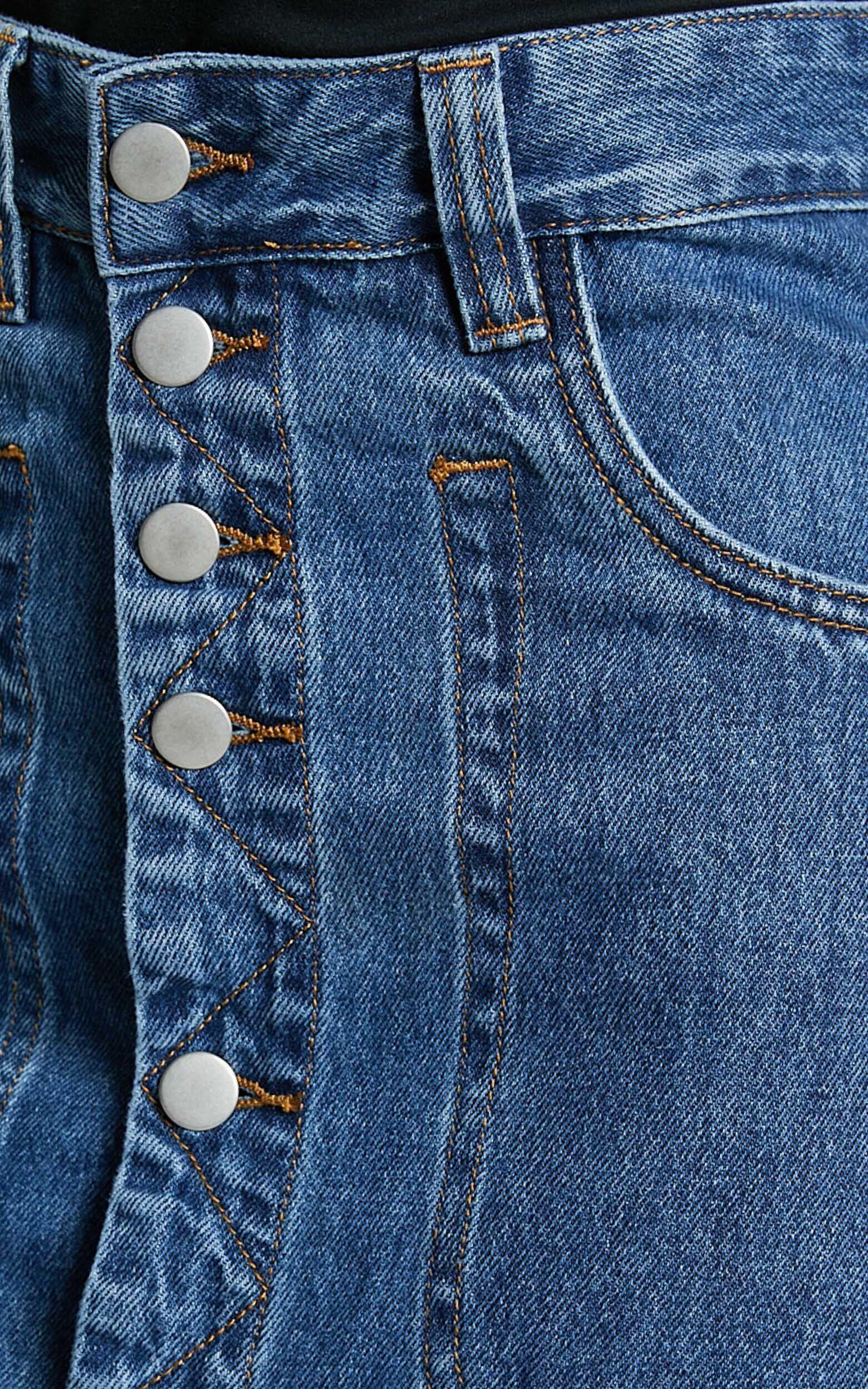 Alisa Midi Skirt - Button Through A Line Denim Skirt in Dark Blue Wash Product Image