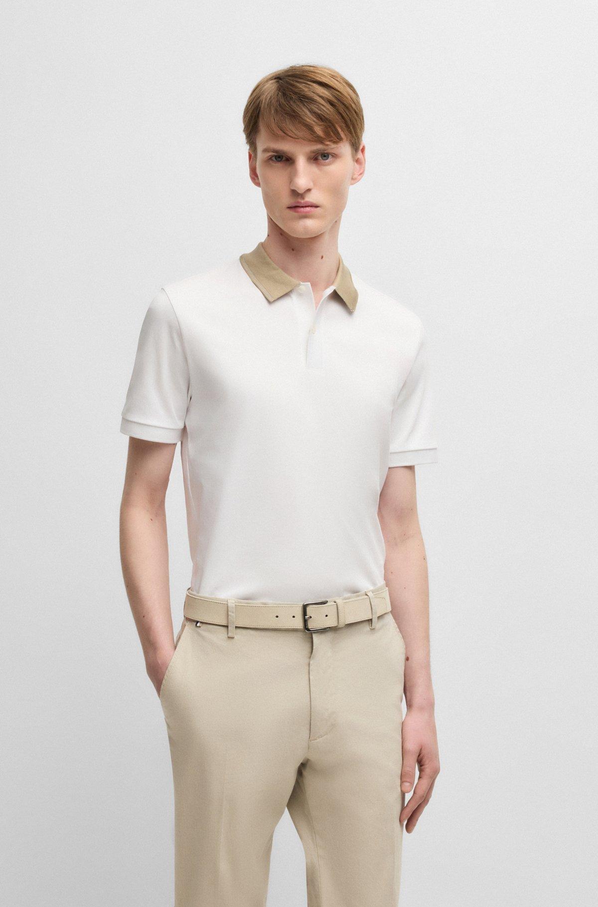 Mercerized-cotton slim-fit polo shirt with collar stripe Product Image
