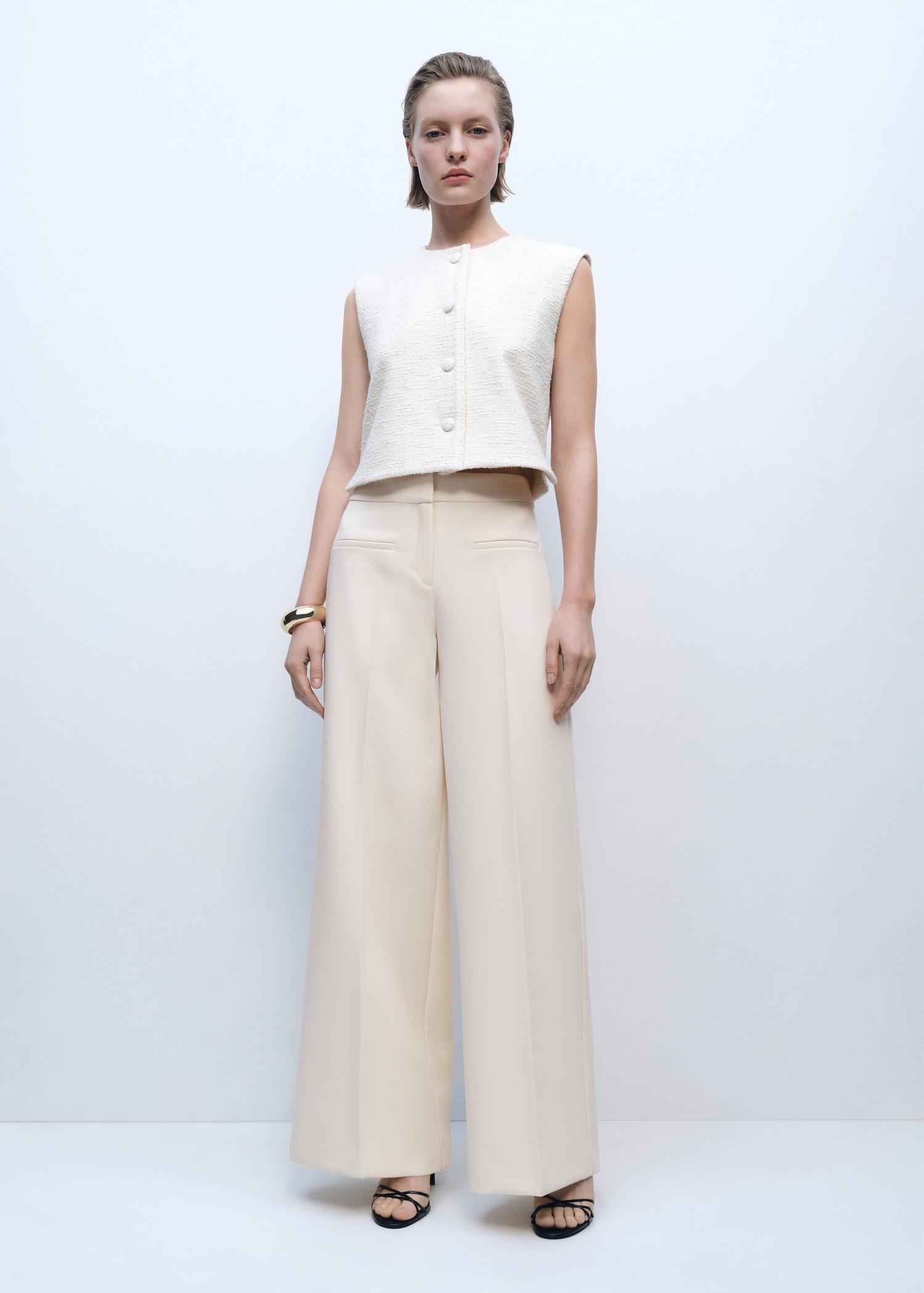 Wide-leg mid-rise pants with pockets - Women | MANGO USA Product Image