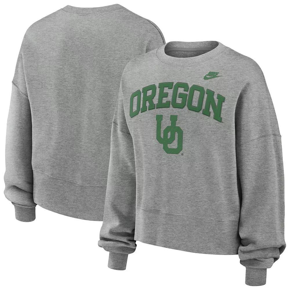 Women's Nike Heather Gray Oklahoma Sooners Legacy Fleece Classic Arch Oversized Cropped Tackle Twill Sweatshirt, Size: XL, Grey Product Image
