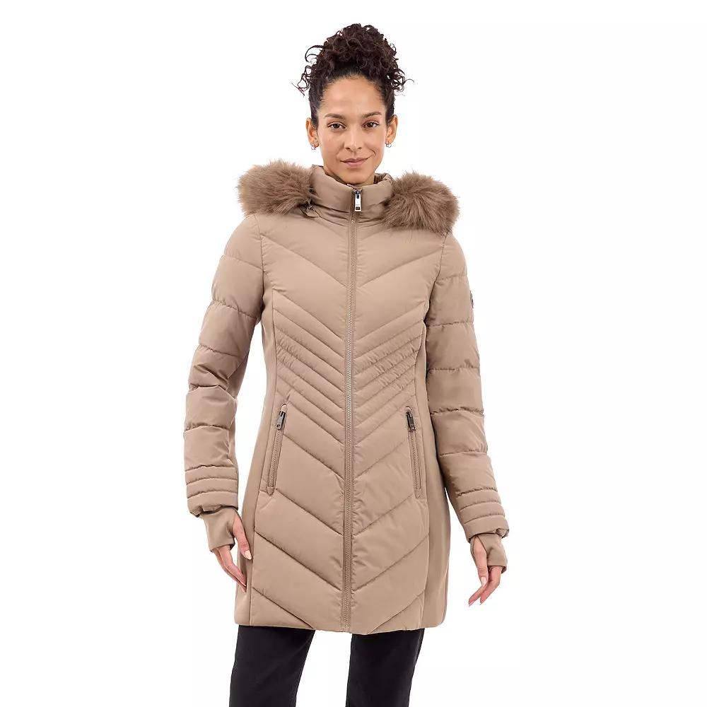 Women's London Fog Faux Fur Trimmed Hooded Puffer Jacket,  Product Image