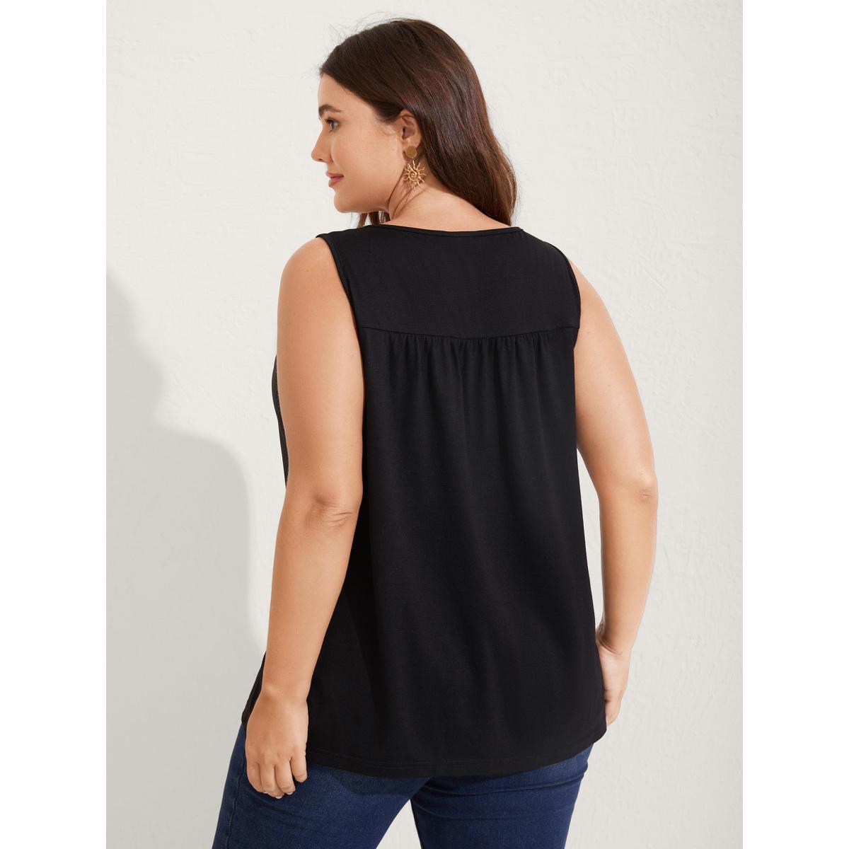 Plus Size Stretchy Boho Casual Tank Top Women Black Tie knot V-neck Vacation Tank Tops Camis BloomChic 18-20/2X Product Image