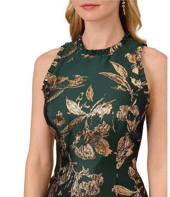 Adrianna Papell Metallic Jacquard Ruffle Trim Halter Neck High-Low Hem A-Line Dress Product Image