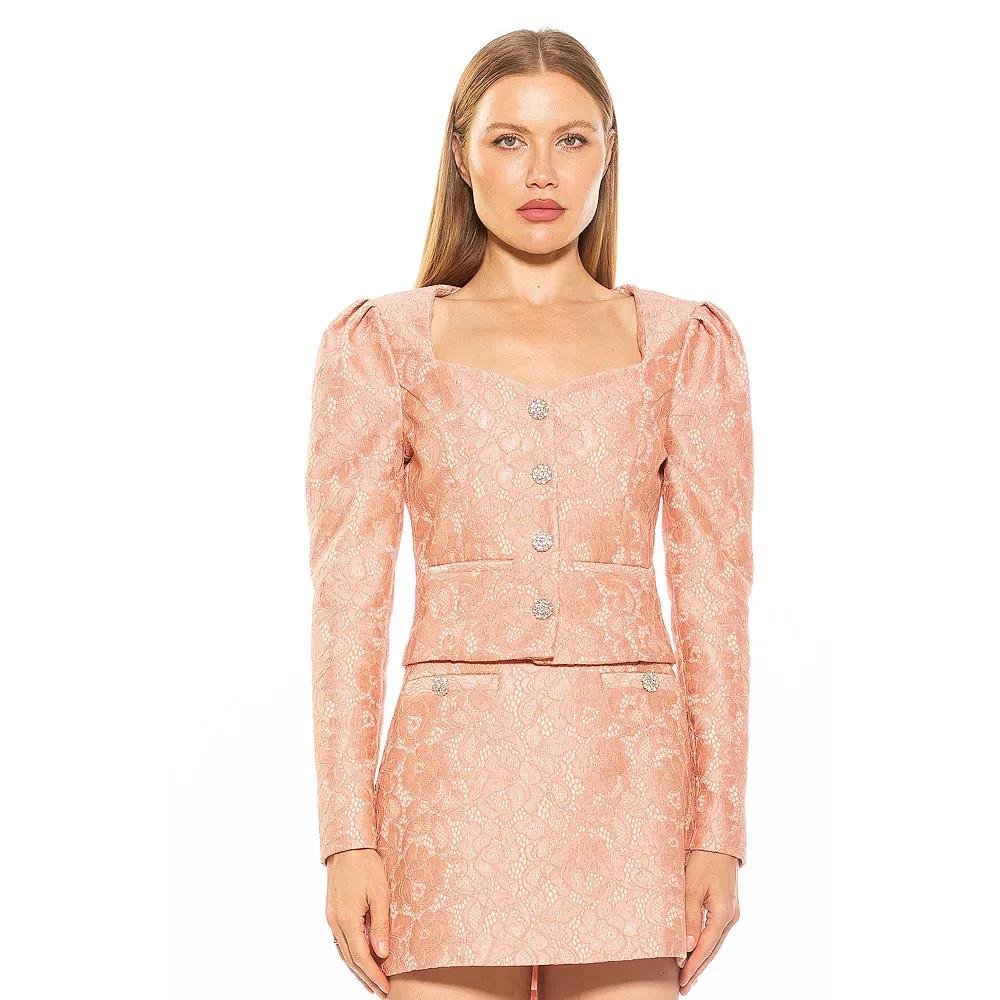 Women's ALEXIA ADMOR Rowan Long Puff Sleeve Sweetheart Lace Jacket,  Product Image