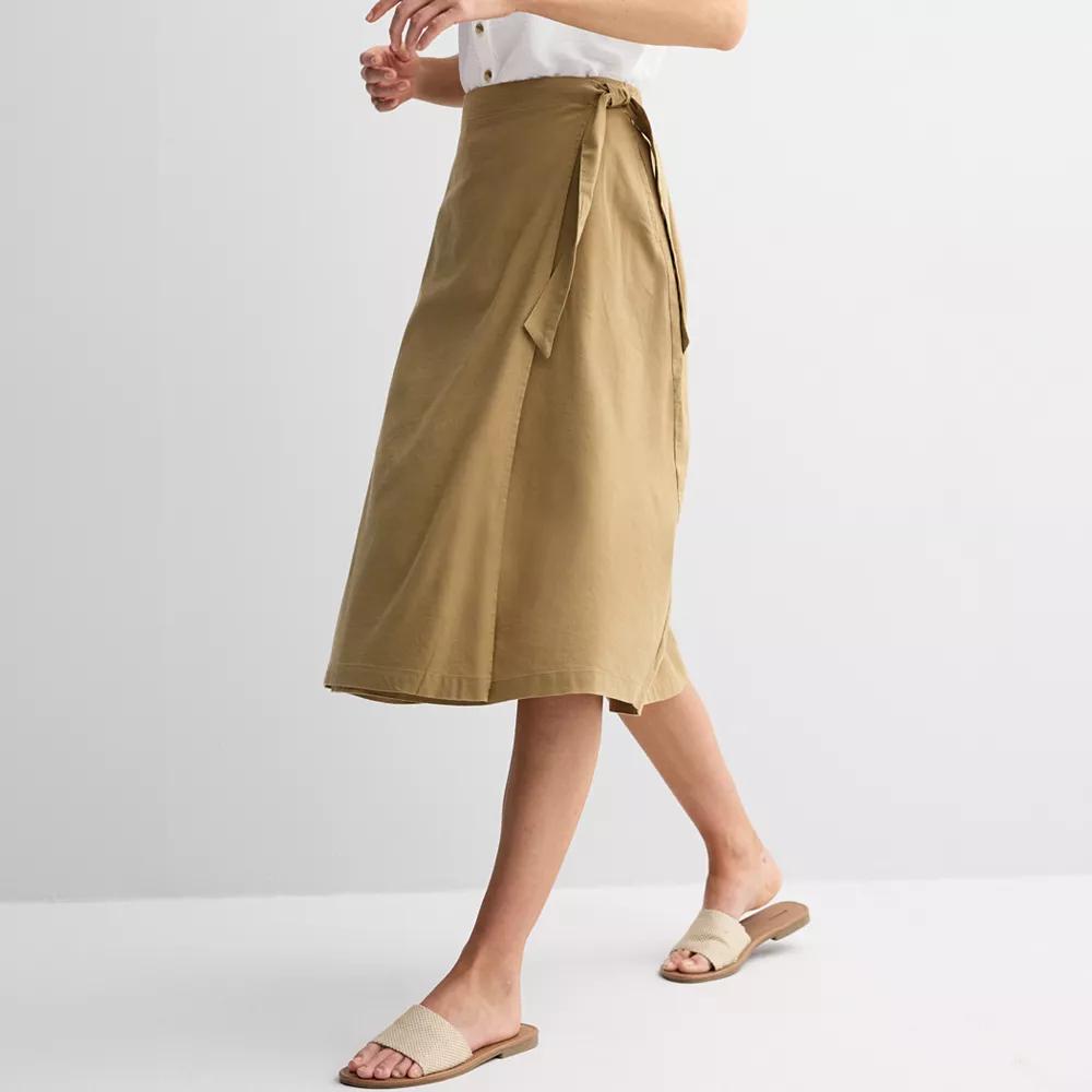 Petite Croft & Barrow® Tie Front Faux Wrap Skirt, Women's, Size: XS Petite, Brown Product Image