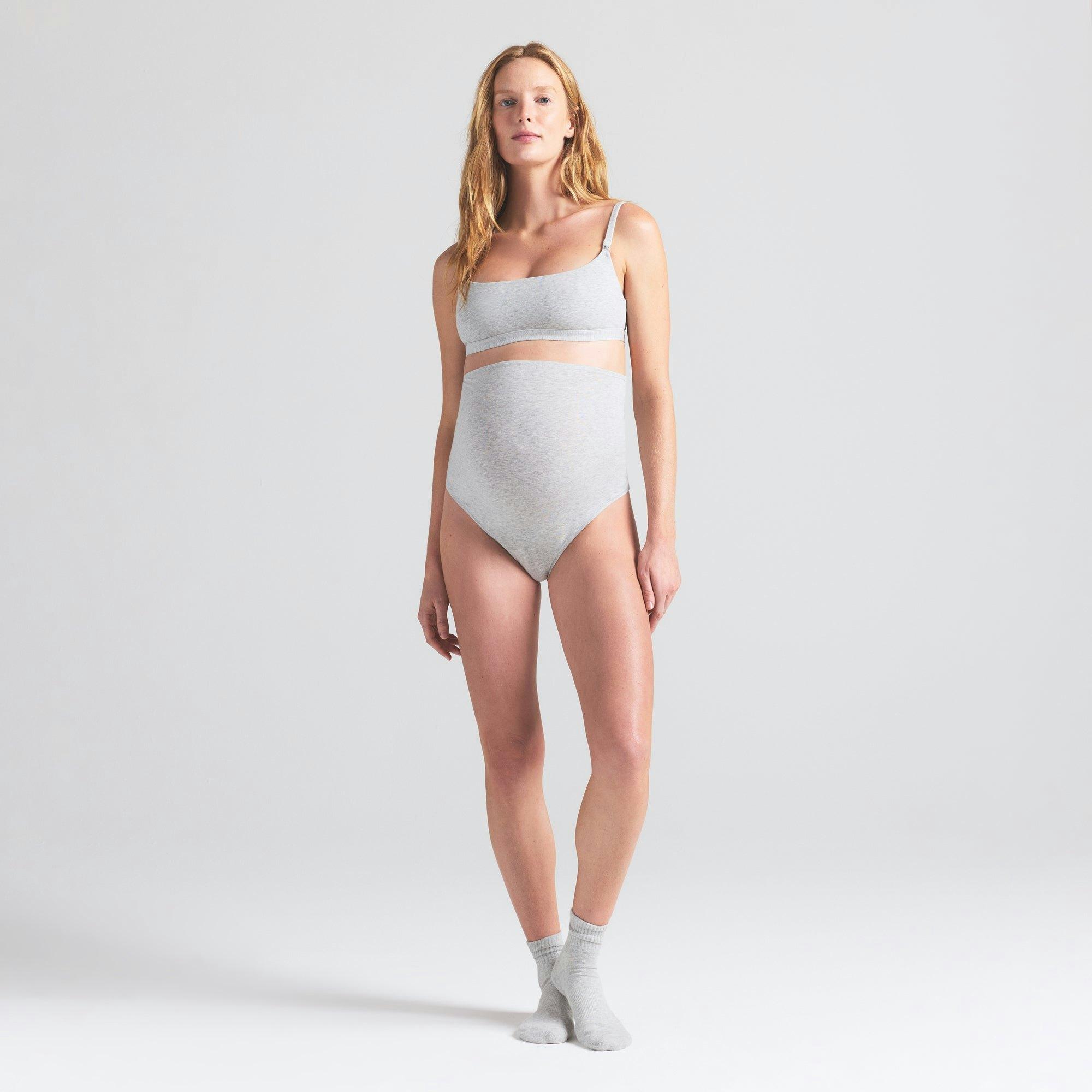 COTTON JERSEY MATERNITY NURSING SCOOP BRALETTE | LIGHT HEATHER GREY Product Image