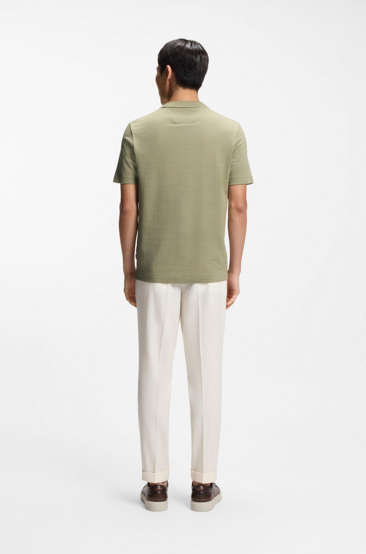 Cotton-silk T-shirt with geometric jacquard Product Image