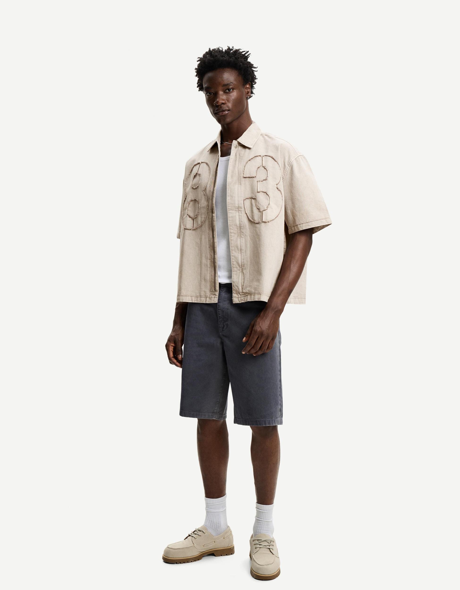 Embroidered short sleeve boxy fit shirt Product Image