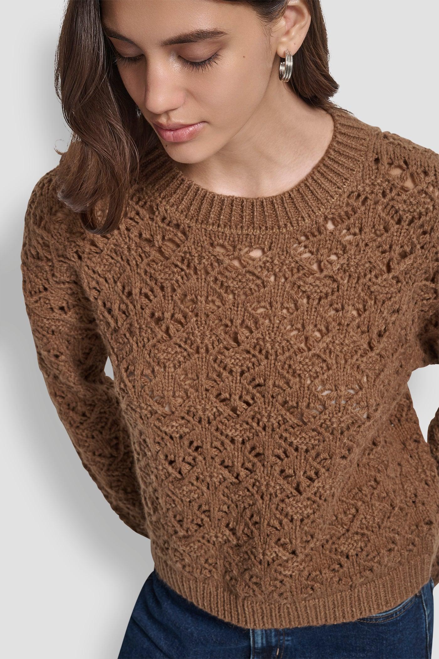 POINTELLE STITCH LONG SLEEVE CREW NECK SWEATER Product Image