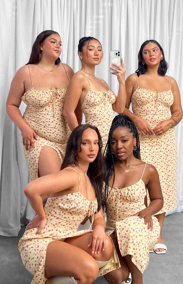 Paloma Yellow Floral Midi Dress Product Image