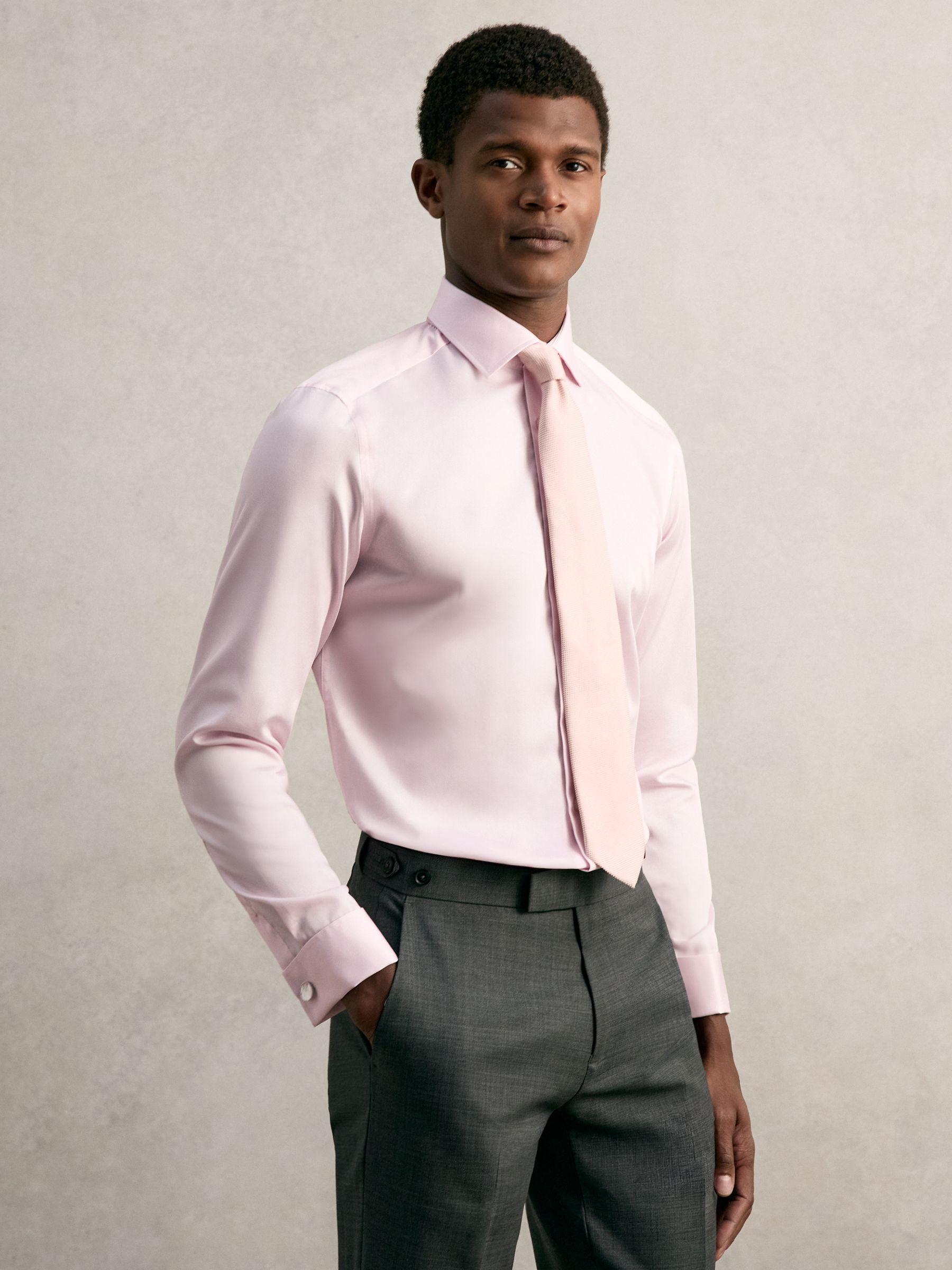 Slim-Fit Cotton-Sateen Shirt in Pink Product Image