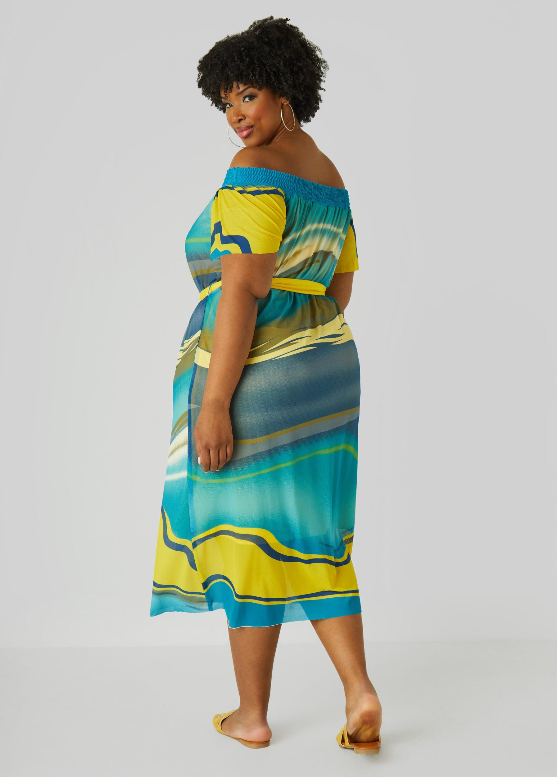 Off The Shoulder Printed Mesh Dress Product Image