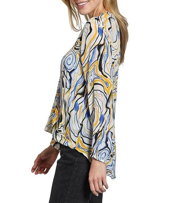 APNY Woven Printed V-Neck Tassel Long Sleeve Top Product Image