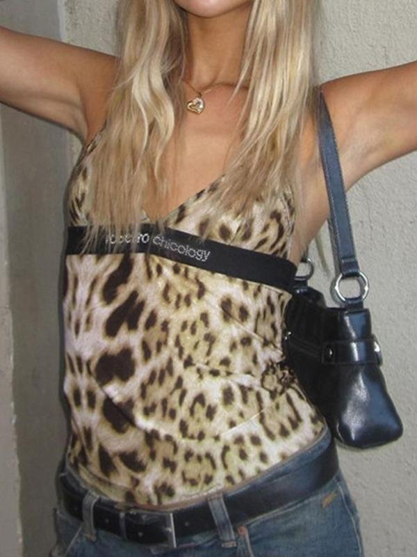 Leopard Print V Neck Cami Top Product Image