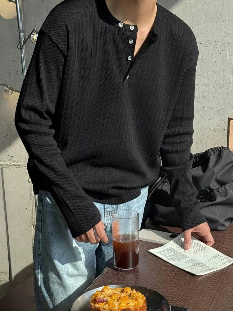 RT No. 18502 KNIT HENRY COLLAR LONG SLEEVE Product Image