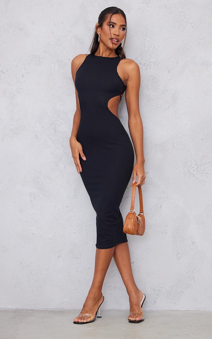 Black Rib Cut Out Side Midaxi Dress Product Image