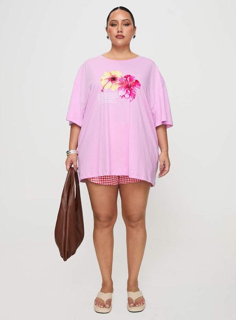 Hibiscus Haven Oversized Tee Pink Curve Product Image