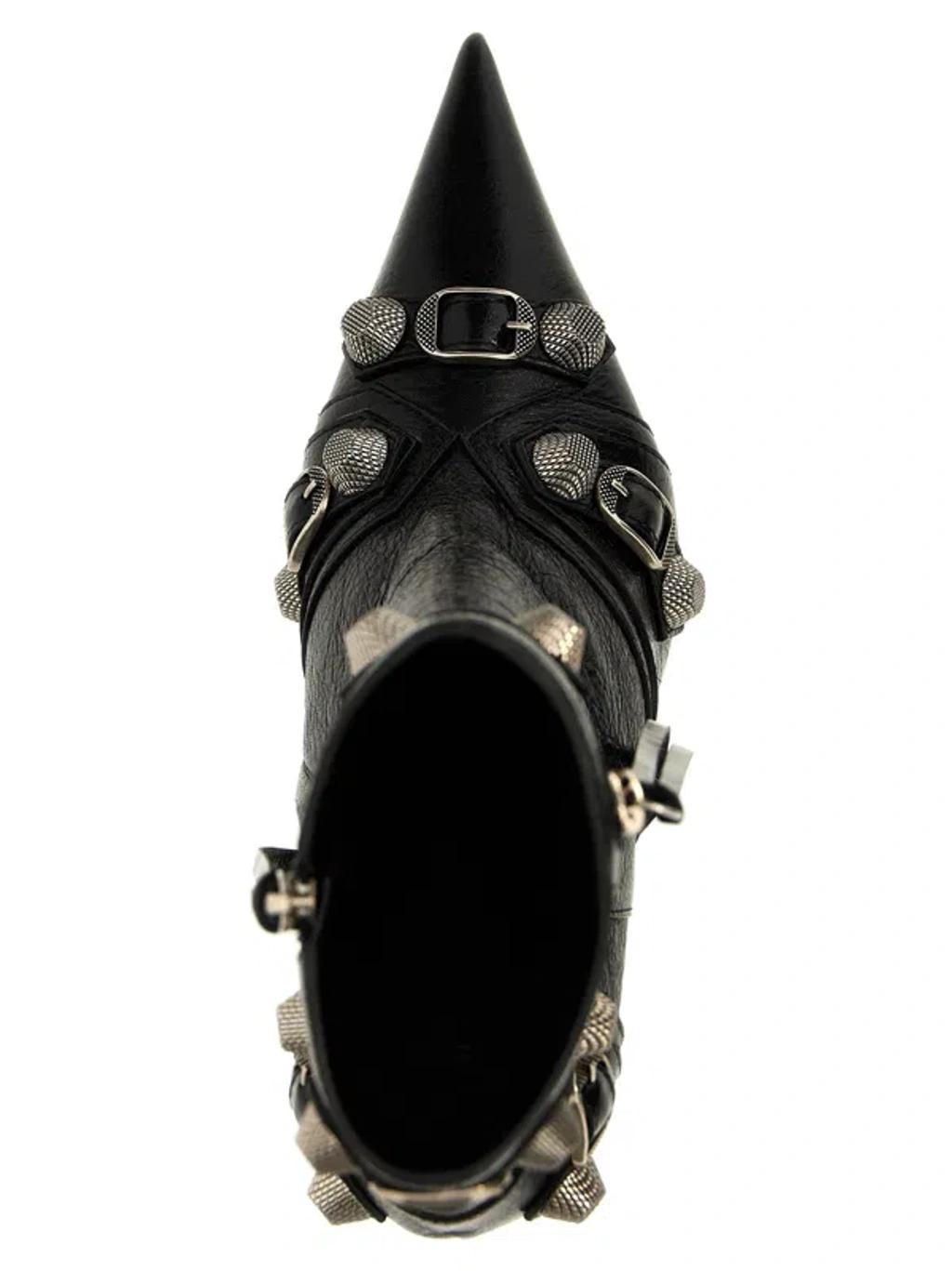 BALENCIAGA Womens Cagole Lambskin Buckle Zip Ankle Booties In Black Product Image