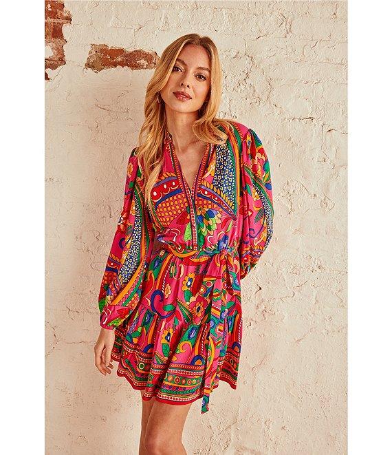 Adrianna by Adrianna Papell Abstract Printed Surplice V-Neck Long Sleeve Dress Product Image