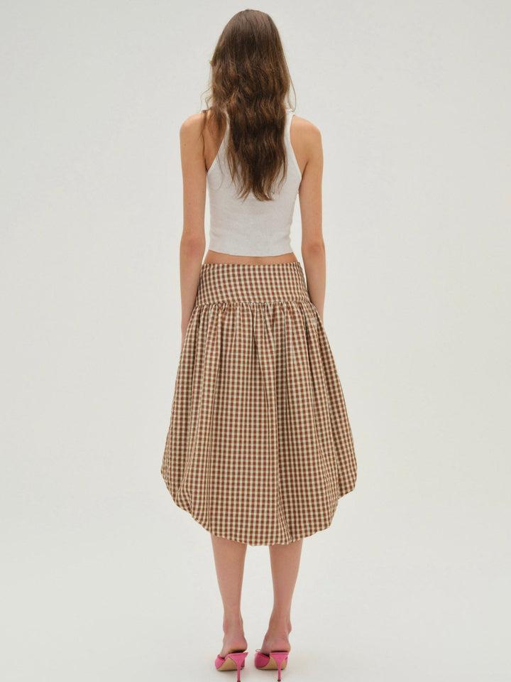 Gingerbread Gingham Midi Skirt — Neutral Product Image