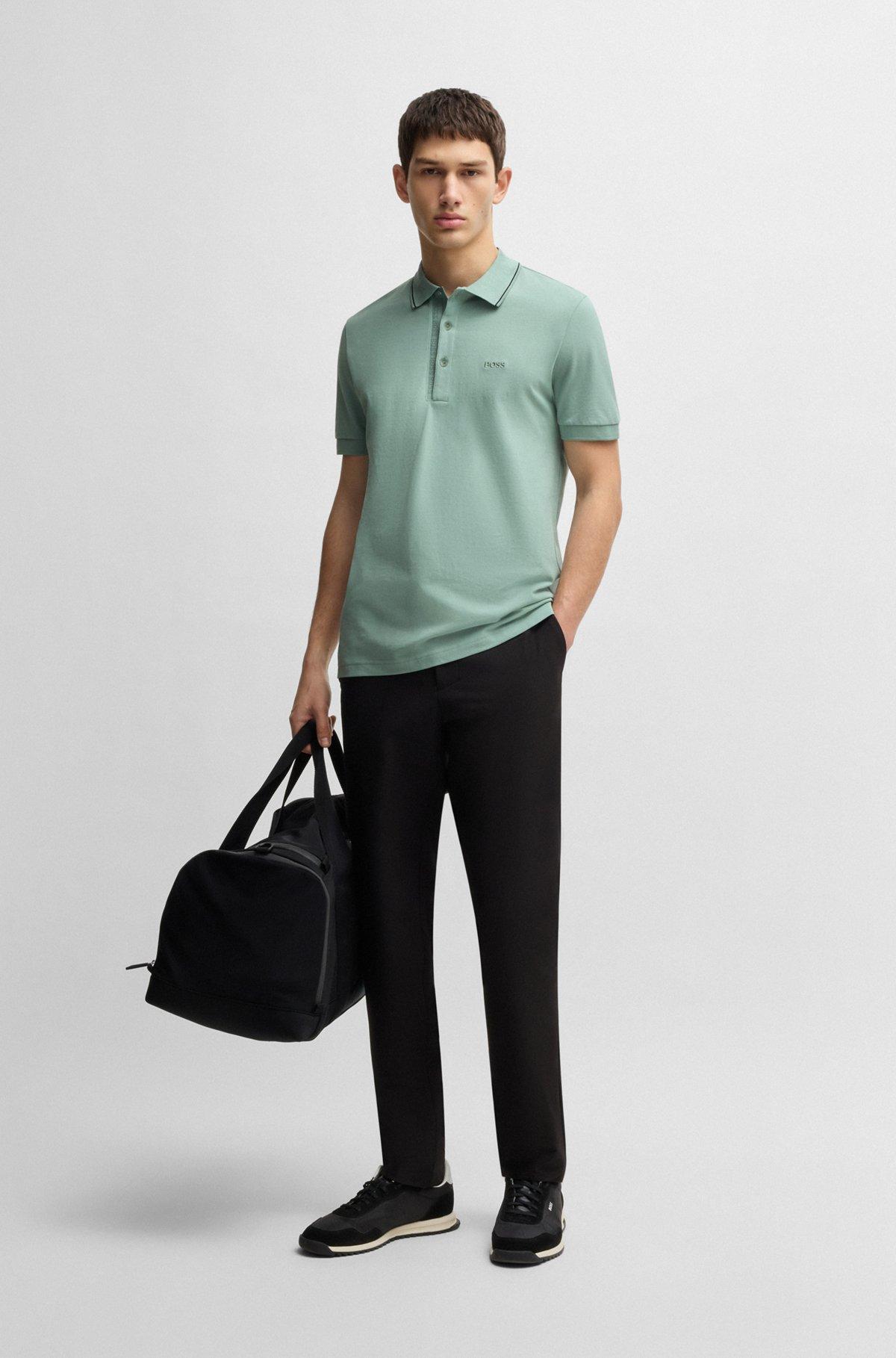 BOSS - Cotton-piqué slim-fit polo shirt with tonal logo - Light Green Product Image