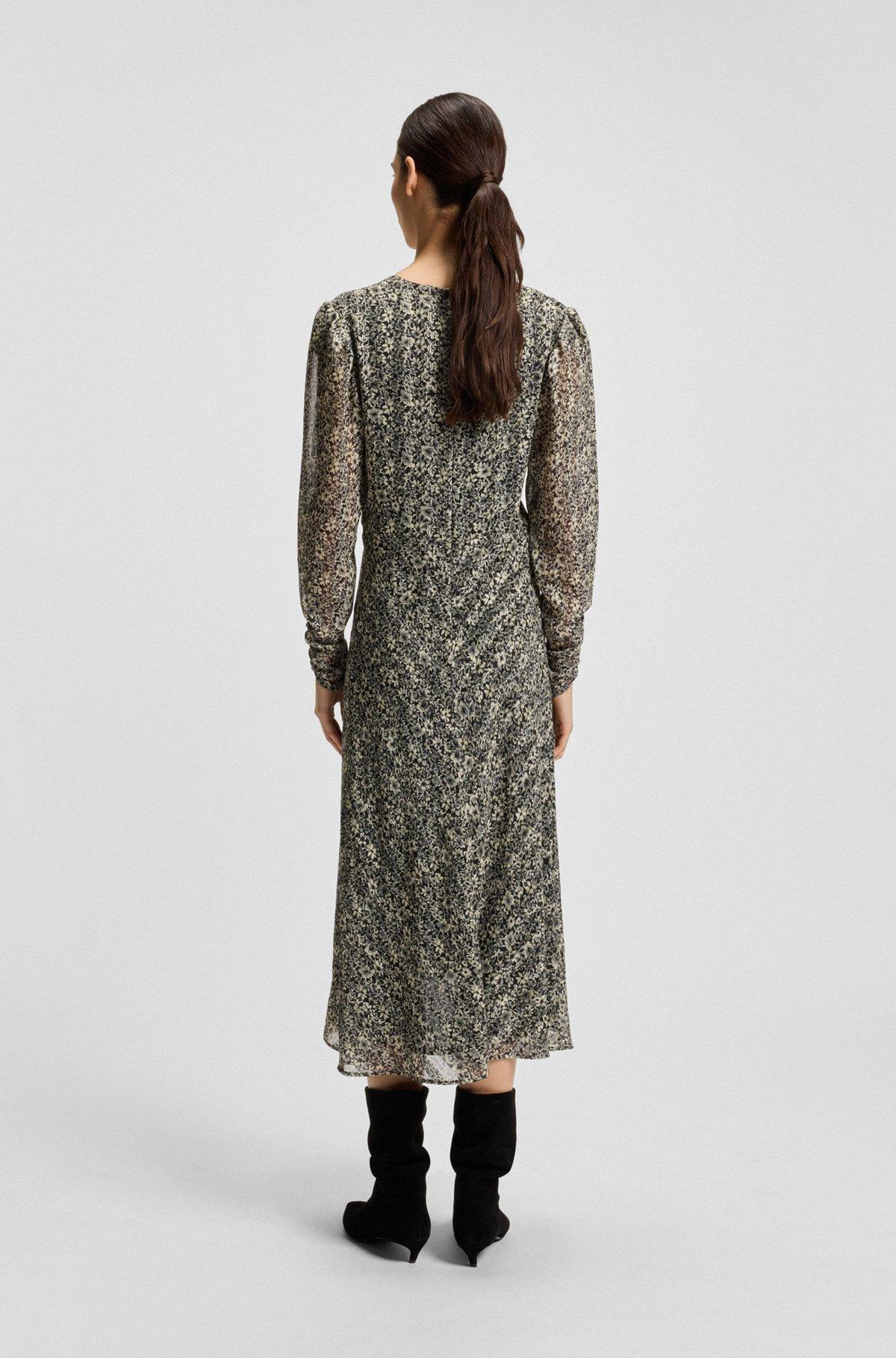 BOSS - Printed-seersucker midi dress with gathered details - Patterned Product Image