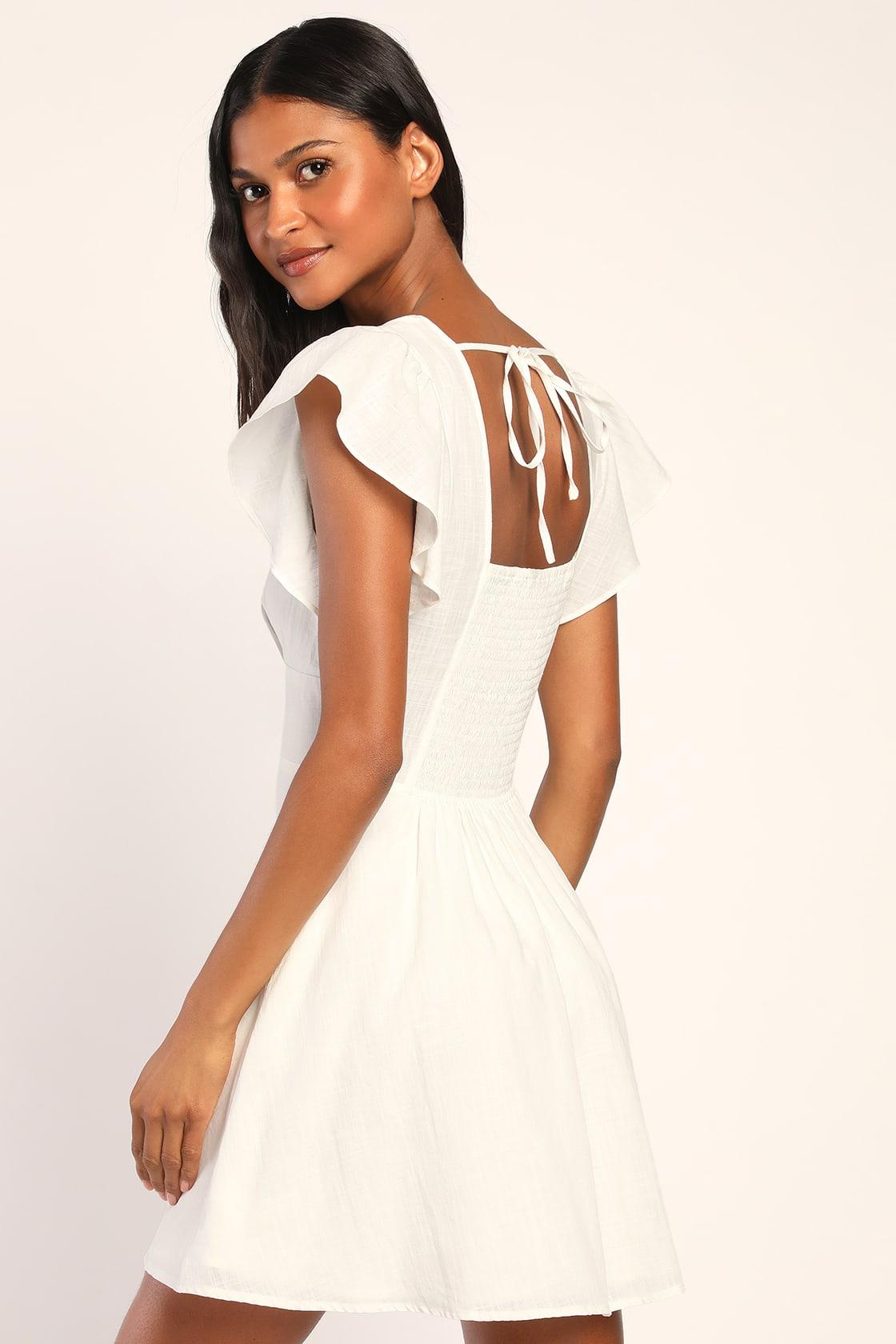 Sweeten Me Up White Flutter Sleeve Mini Dress With Pockets Product Image