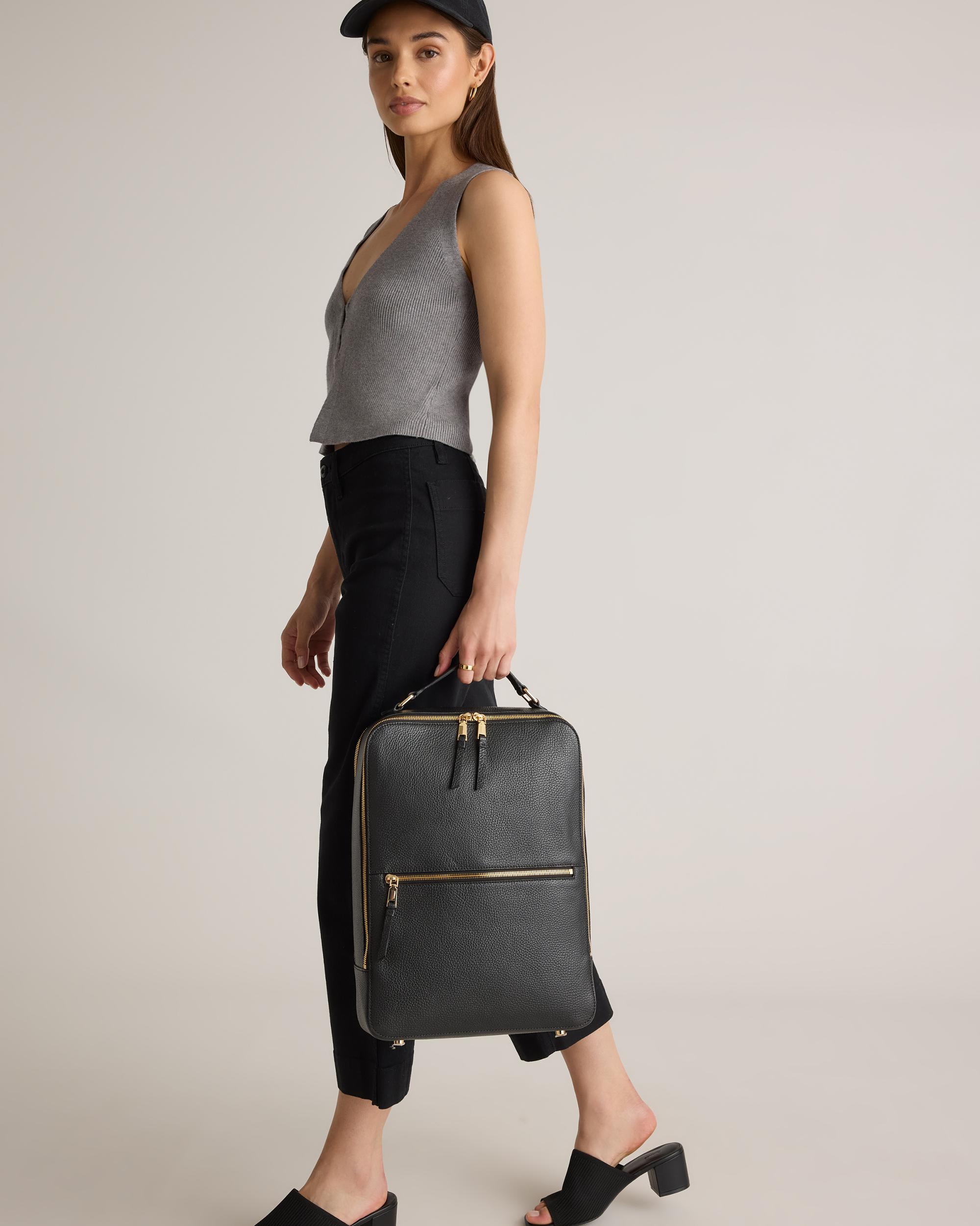 Quince | Women's Italian Leather Laptop Backpack in Black Product Image