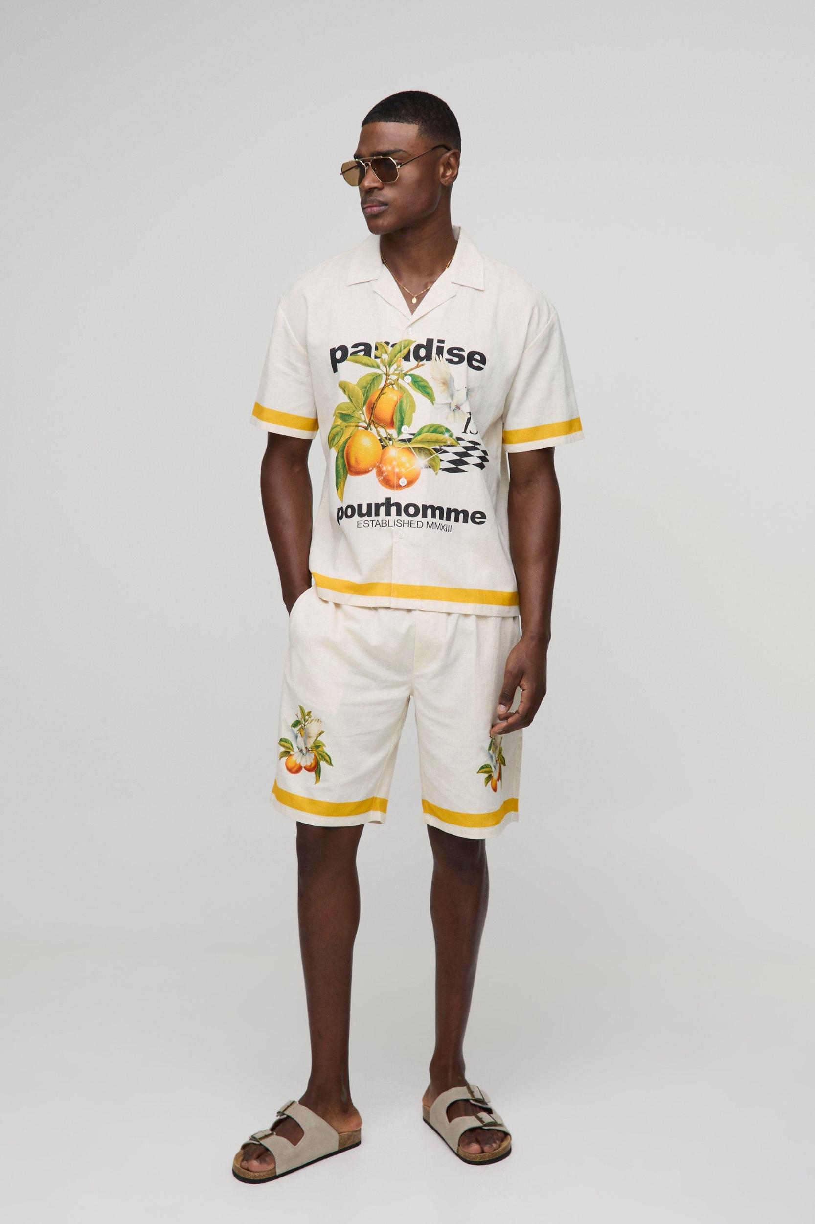 Oversized Paradise Linen Blend Shirt & Short Set | boohooMAN USA Product Image