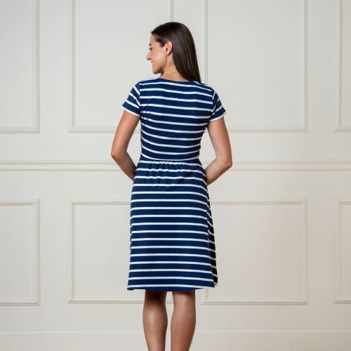 Hope & Henry Women's Organic Tie-Waist Knit Dress in Navy With White Stripe at Nordstrom, Size 12 Product Image