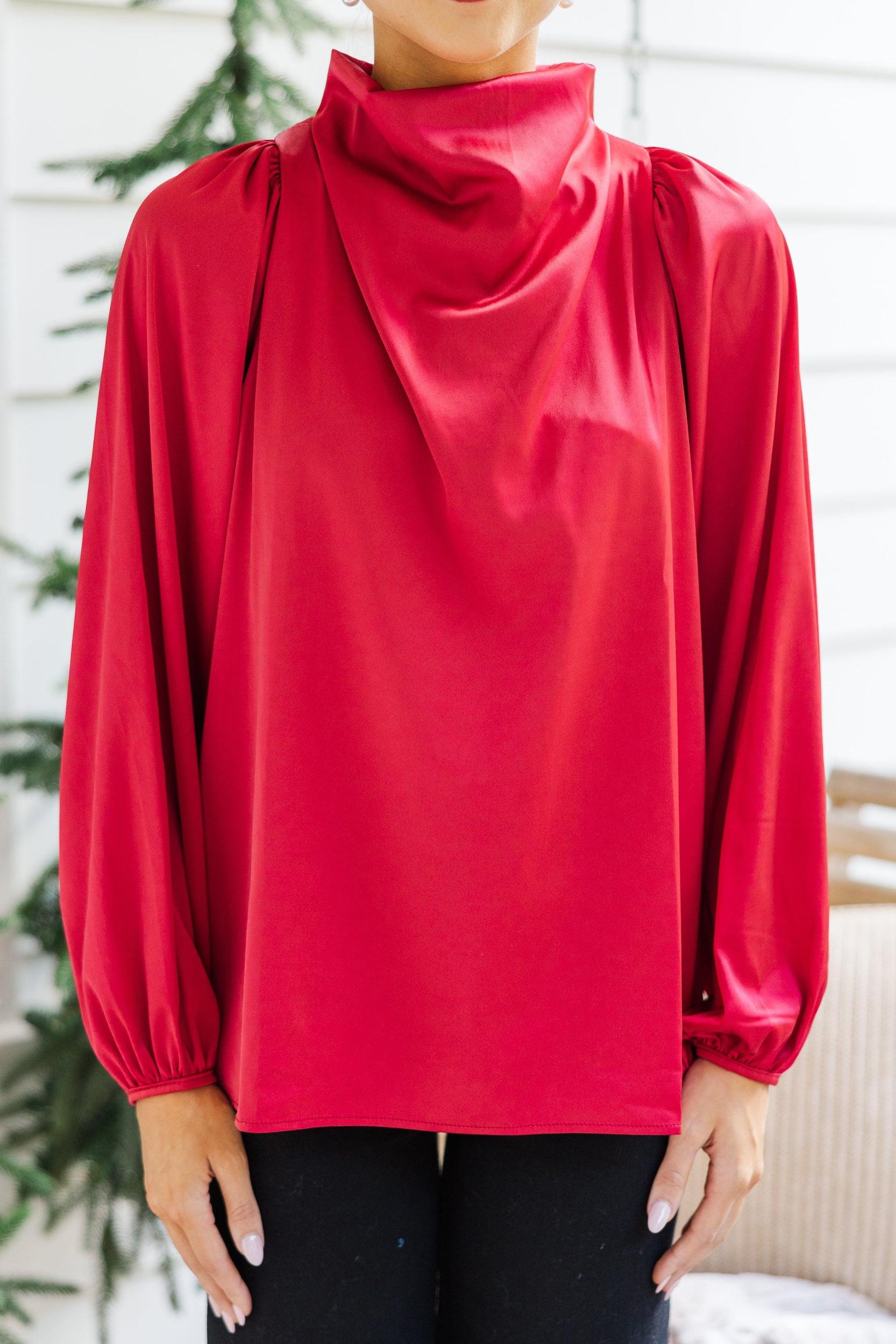 Embrace The Joy Red Satin Blouse Female Product Image