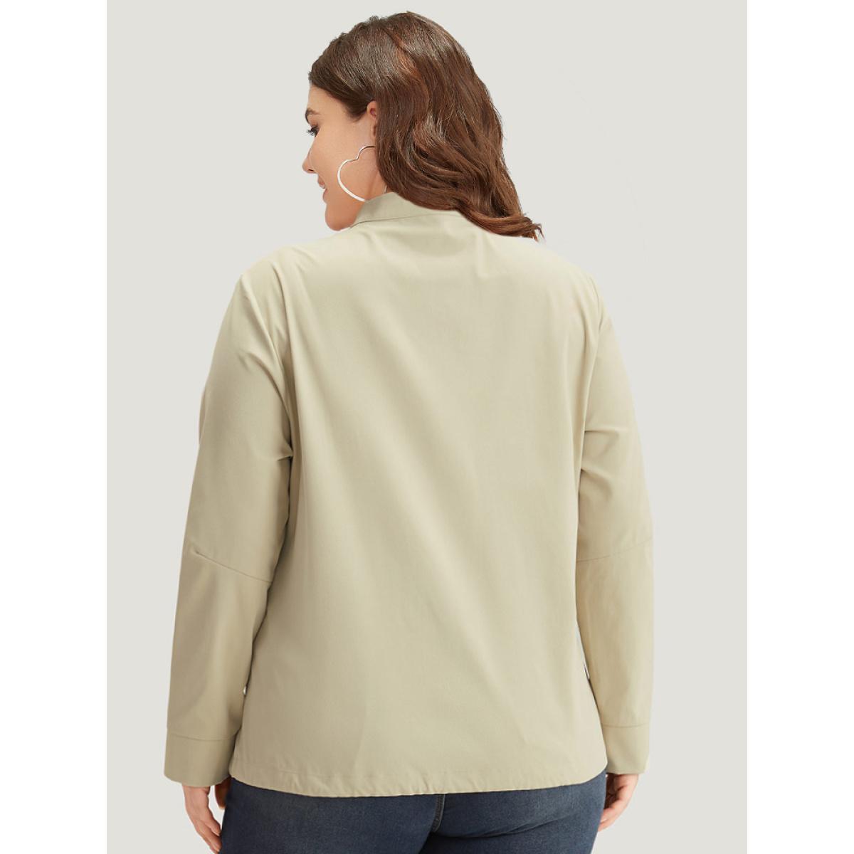 Plus Size Solid Stand Collar Drawstring Flap Pocket Jacket Women Ivory Casual Plain Ladies Dailywear Winter Coats BloomChic 28/5X Product Image