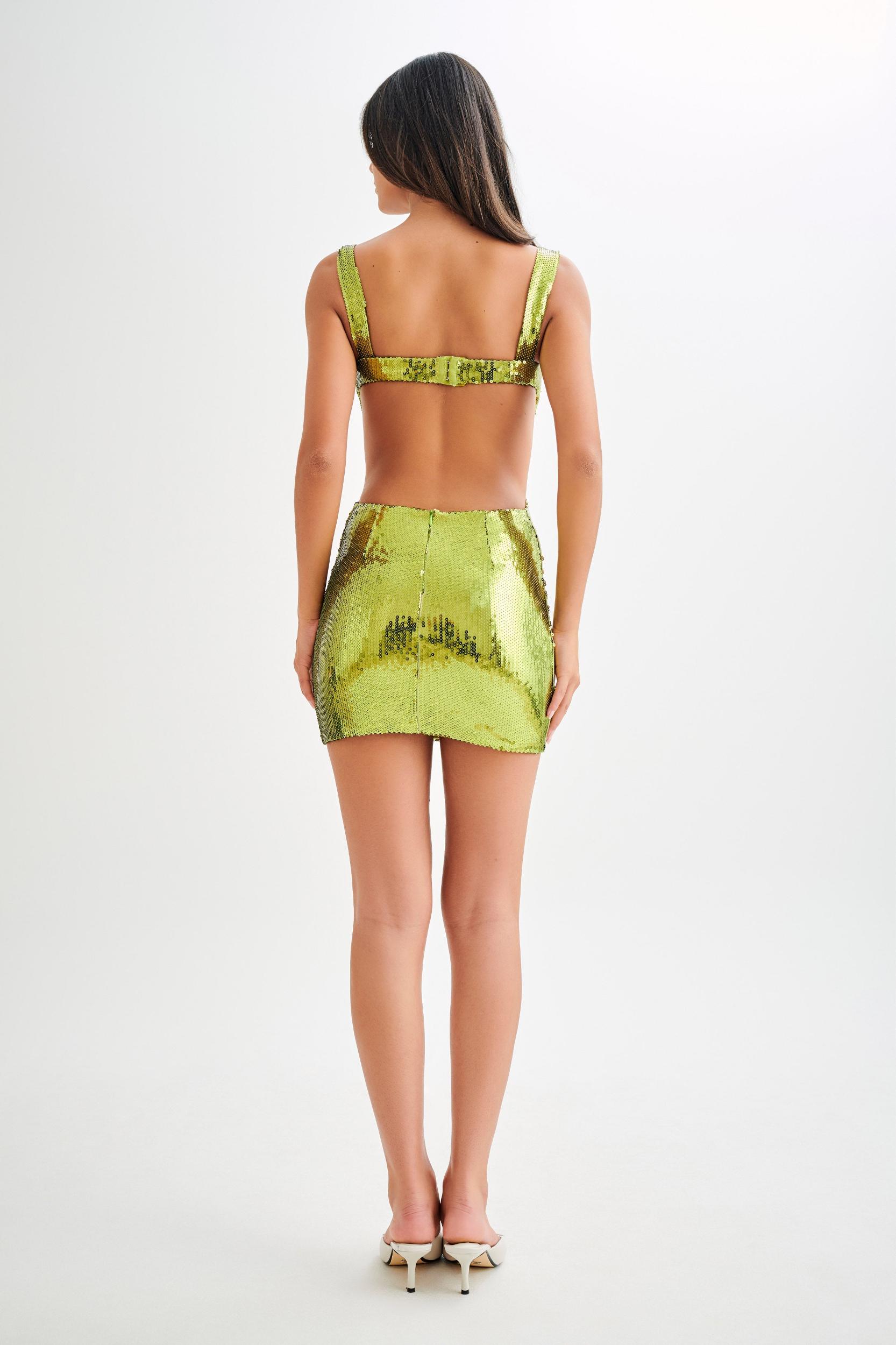 Adoria Sequin Cut Out Mini Dress - Green Product Image